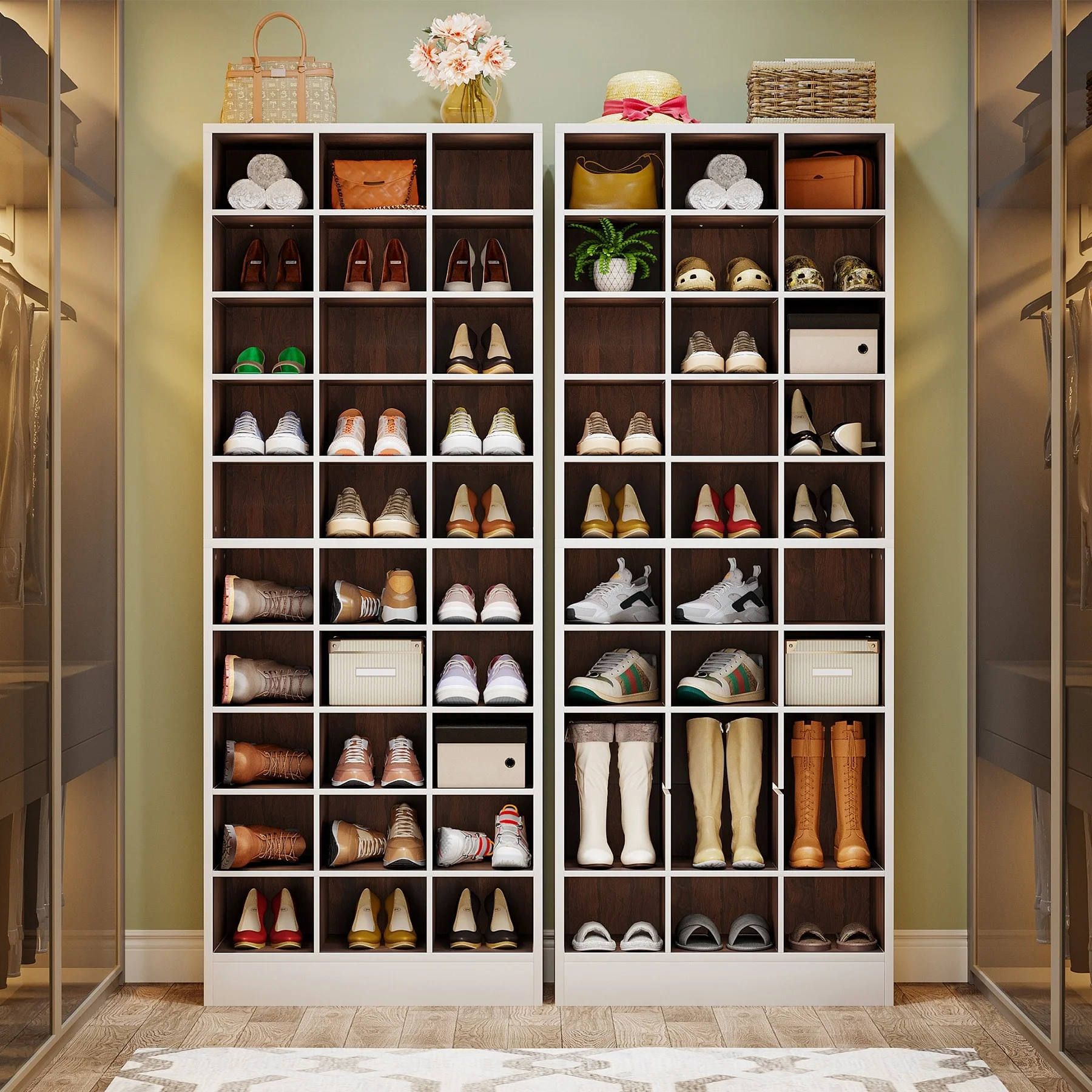 10-Tier Tall Shoe Cabinet, 30-Pair White Wood Shoe Storage Rack for Entryway and Closet - Image 14
