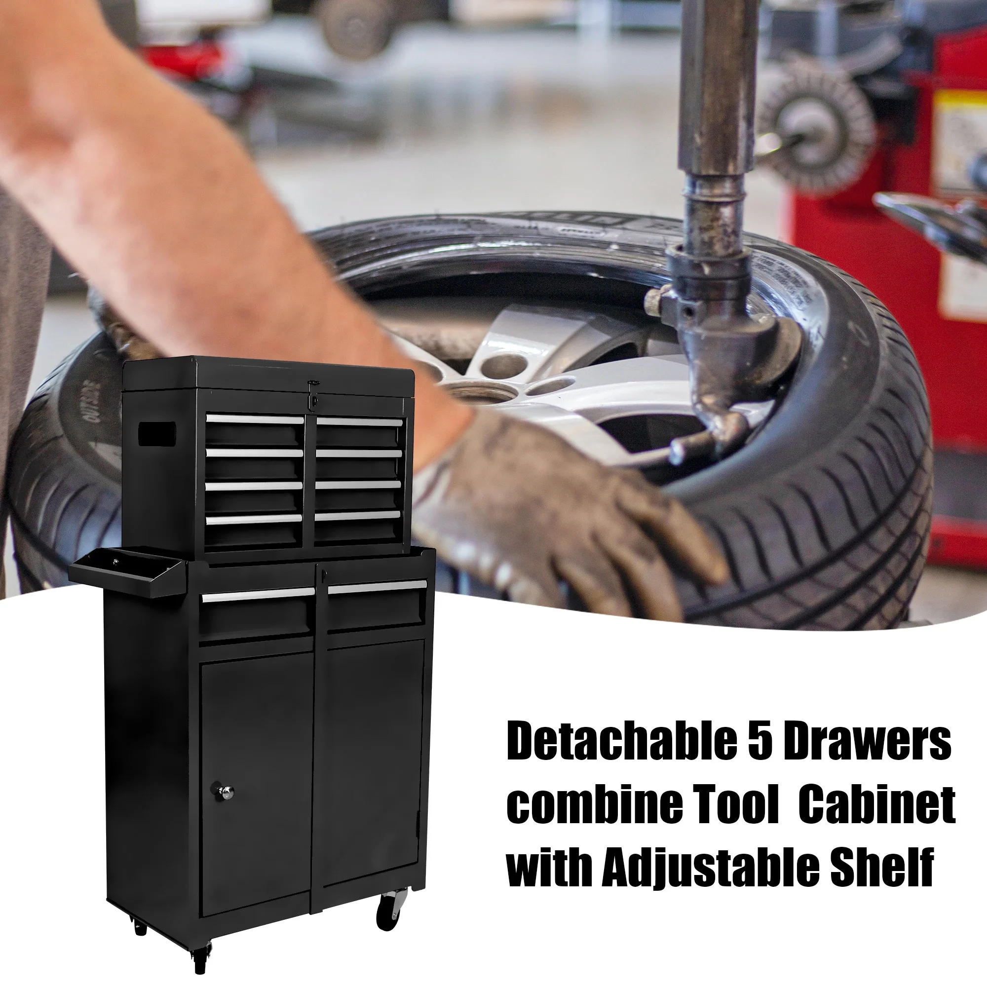 BTMWAY 5-Drawer Rolling Tool Storage Cabinet with Detachable Top Tool Box, Tool Chest with Universal Lockable Wheels, Metal Tool Cart for Garage, Workshop, Barbershop,red - Image 10