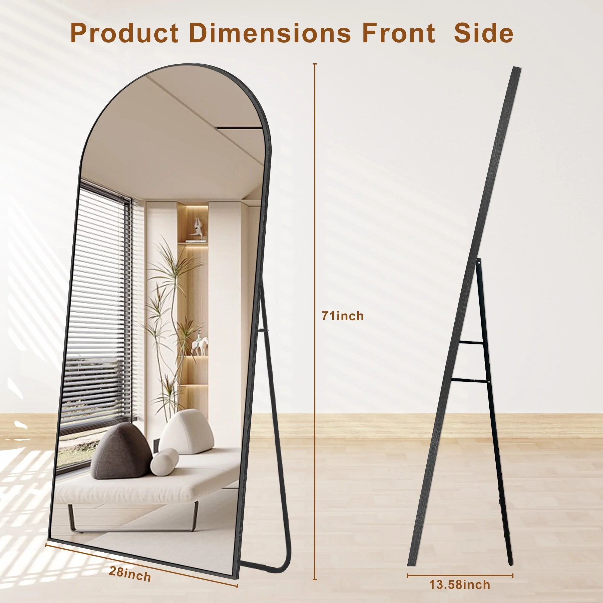 Modern Arched Full Length Floor Mirror, Aluminum Alloy Frame Standing Full Body Mirror - Image 74