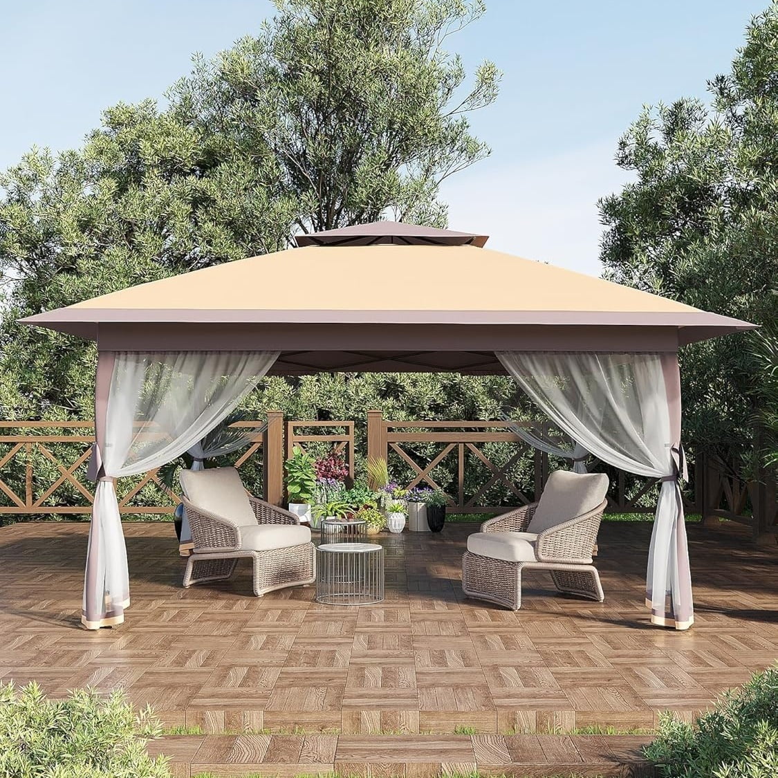 13x13FT with Expansion Bolts, Canopy Tent, Heavy Duty Party Tent & Shelter with Double Roofs, Mosquito Nettings and Privacy Screens Tent for Party, Wedding, Outdoor Dining, Patio, Backyar - Image 5