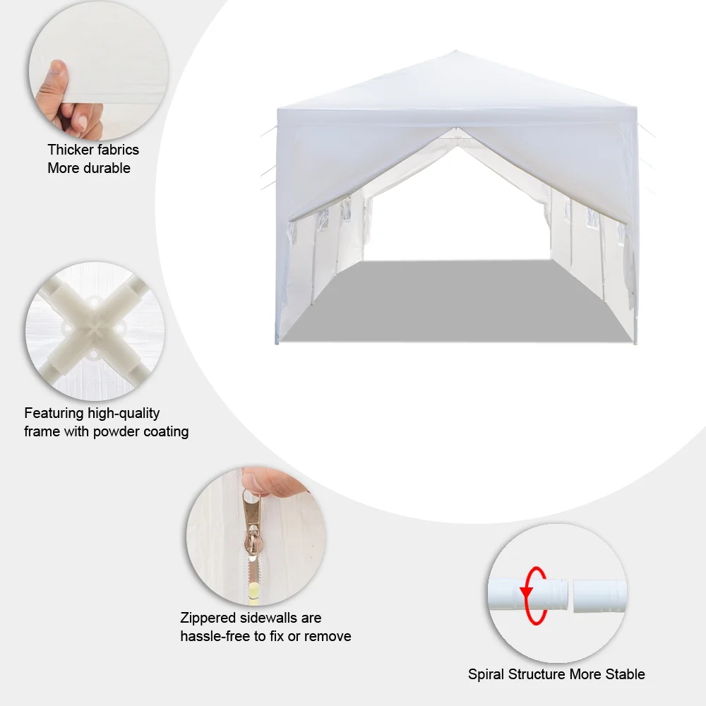 10'x30' Canopy Tents for Outside, Waterproof Outdoor Gazebo BBQ Shelter Pavilion with 8 Removable Sidewalls, for Party Wedding Catering Gazebo Garden Beach Camping Patio, S10188 - Image 8