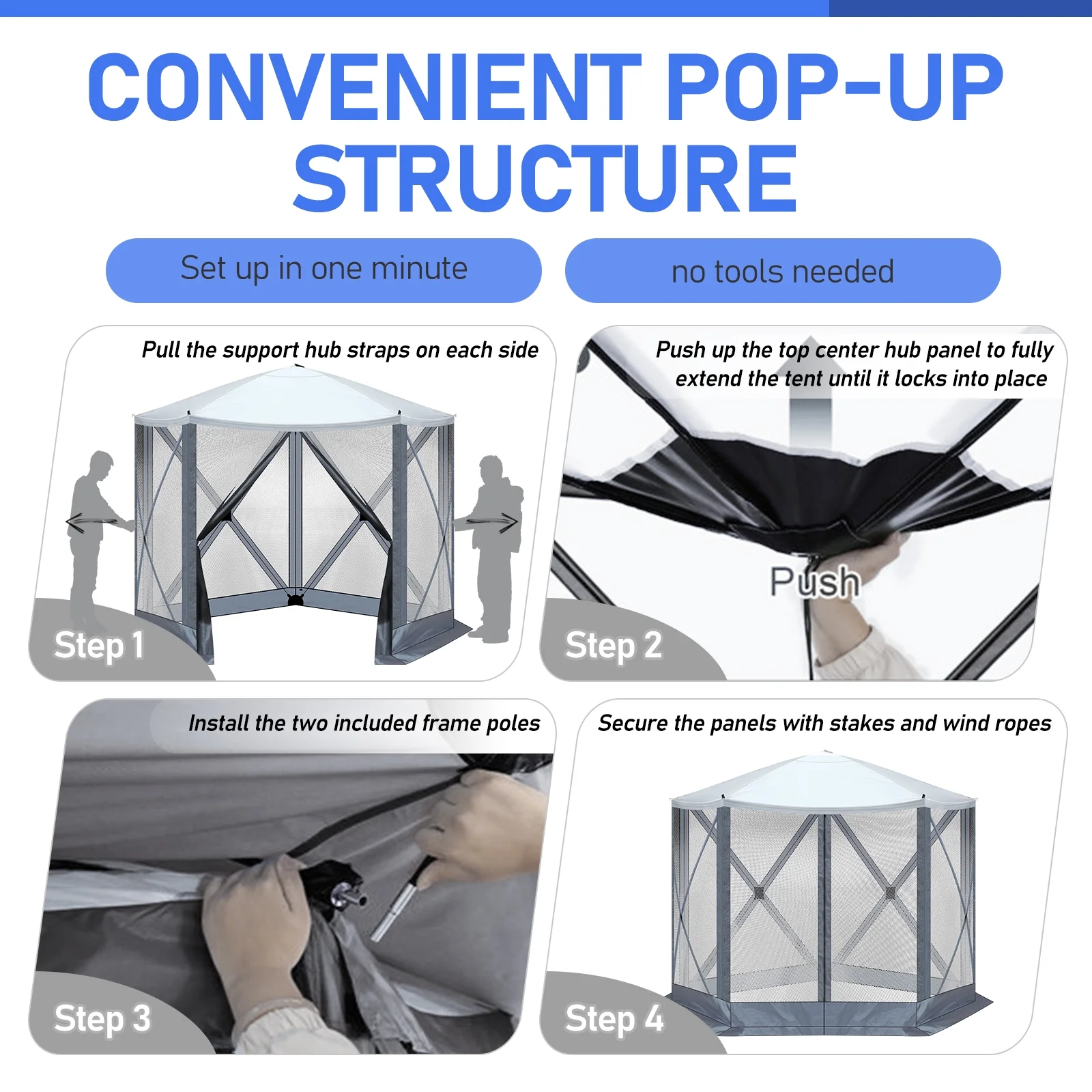 10'x10' Outdoor Pop-Up Camping Canopy - UV & Waterproof, 5 Mesh Sidewalls, Portable with Carrying Bag for Camping,Patio,Lawn, Gray - Image 9