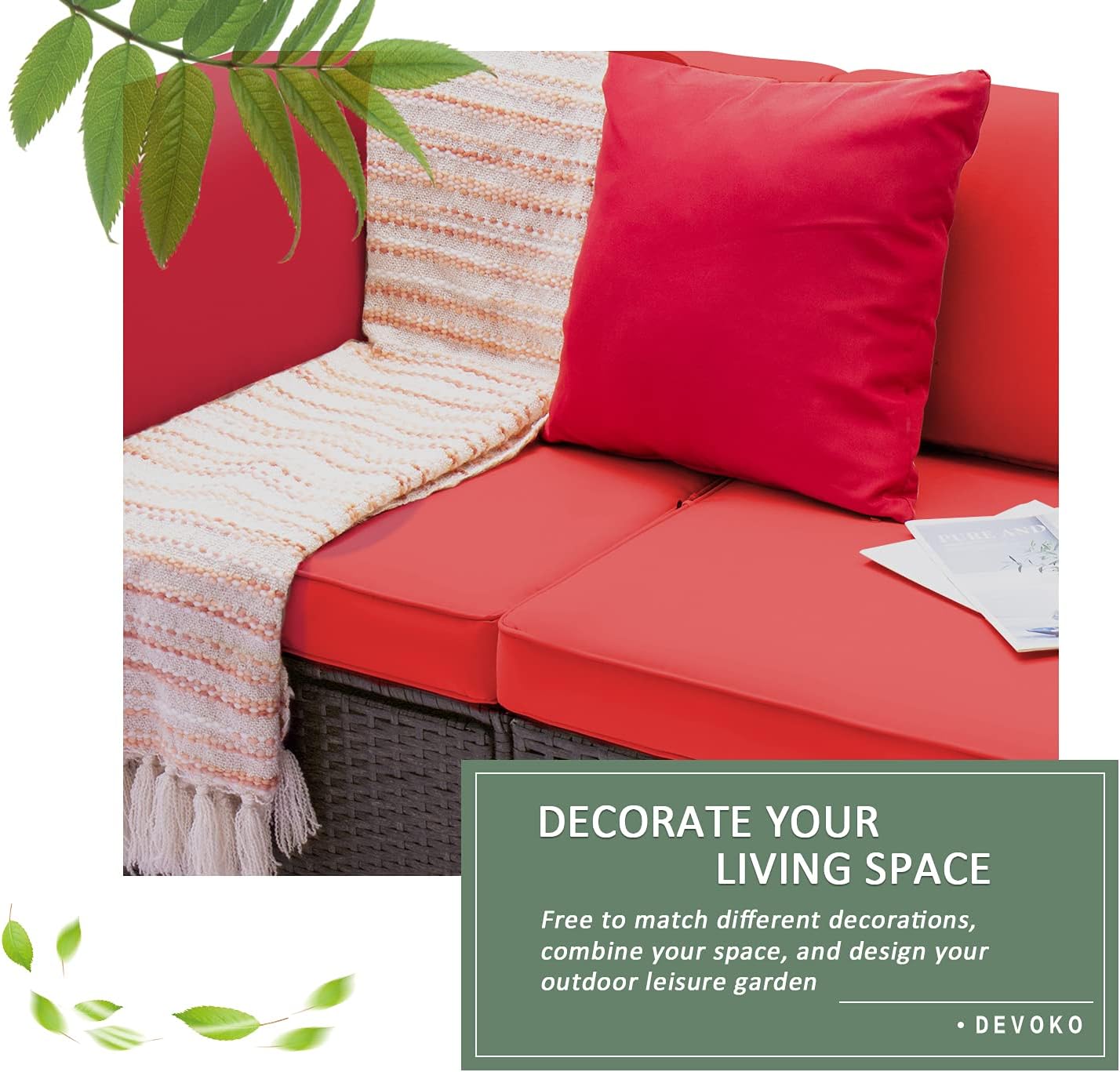 5-Piece All-Weather Patio Furniture Set with Cushions, Outdoor Wicker Conversation Sofa Set for Garden, Deck & Backyard - Image 46