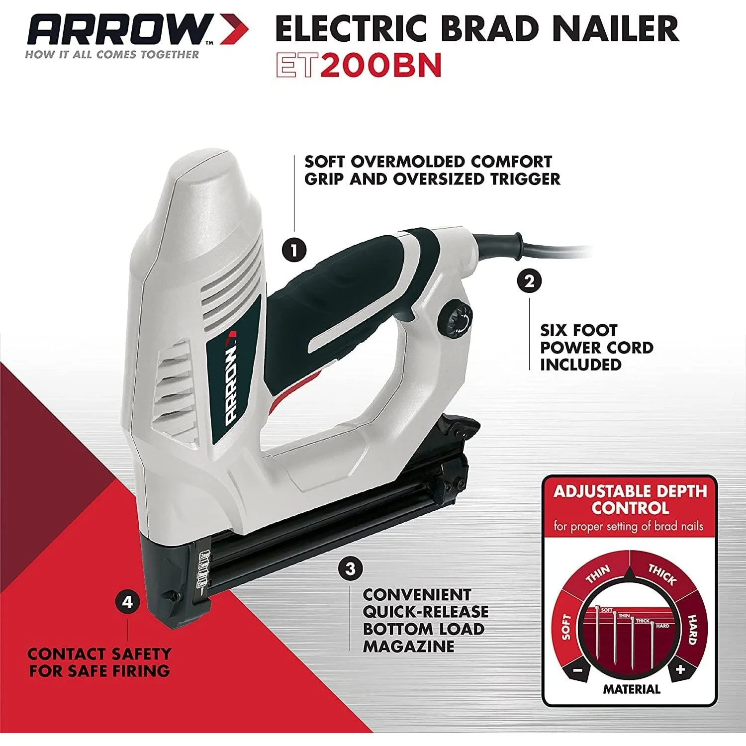 Arrow ET200BN Heavy Duty Electric Brad Nailer, Professional Nail Gun for Trim, Picture Frames, Crafts, Fencing, Uses Brad Nails in 5/8-Inch, 3/4-Inch, 1-Inch, and 1-1/4-Inch - Image 2
