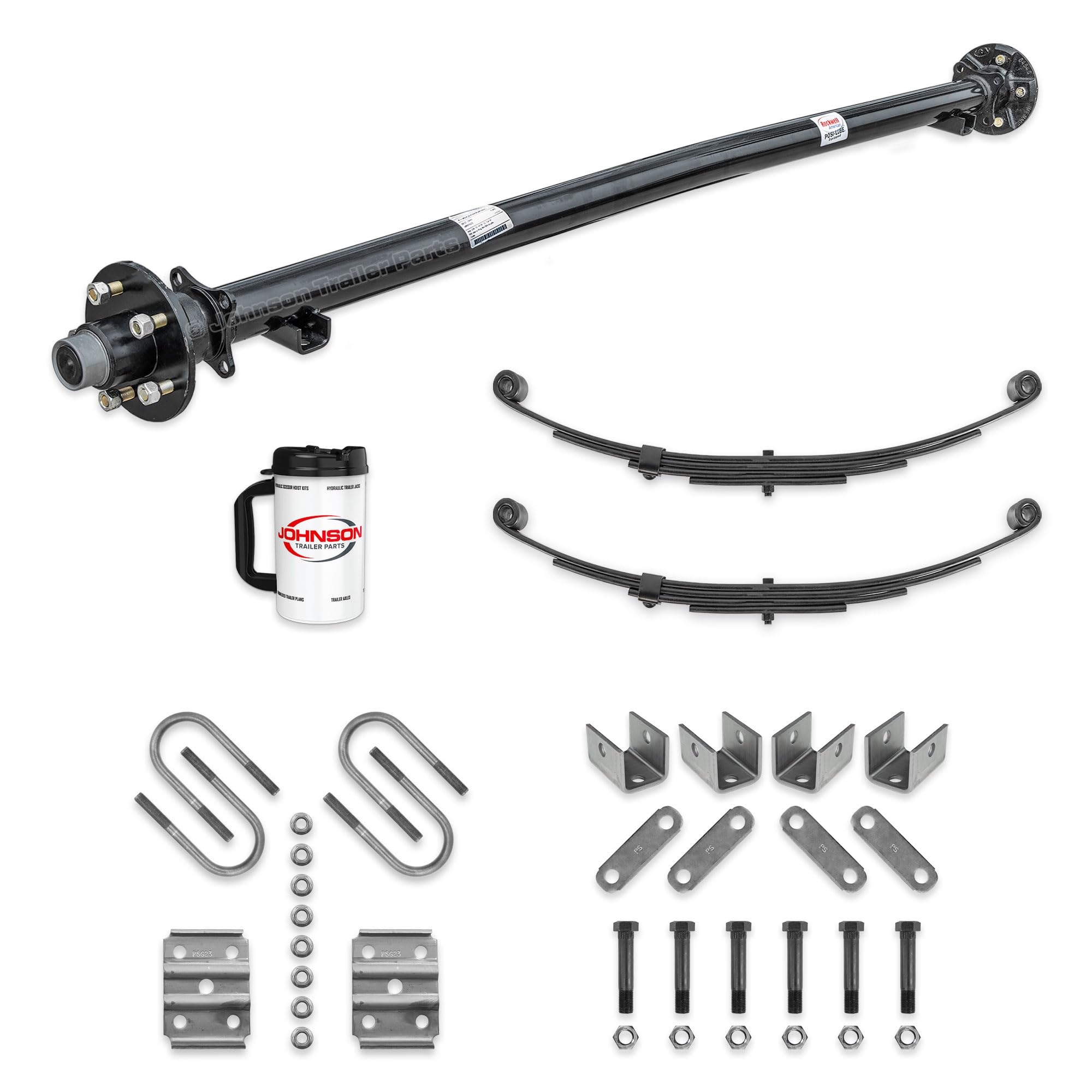 3,500 lb Idler Trailer Axle Kit – Full Suspension Running Gear Kit – 73” Hub Face / 58” Spring Center – 5 on 4.5 Bolt Pattern