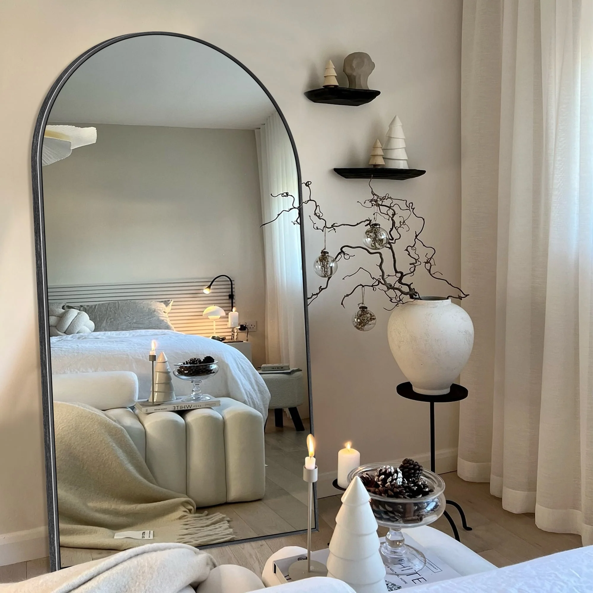 Modern Arched Full Length Floor Mirror, Aluminum Alloy Frame Standing Full Body Mirror - Image 14