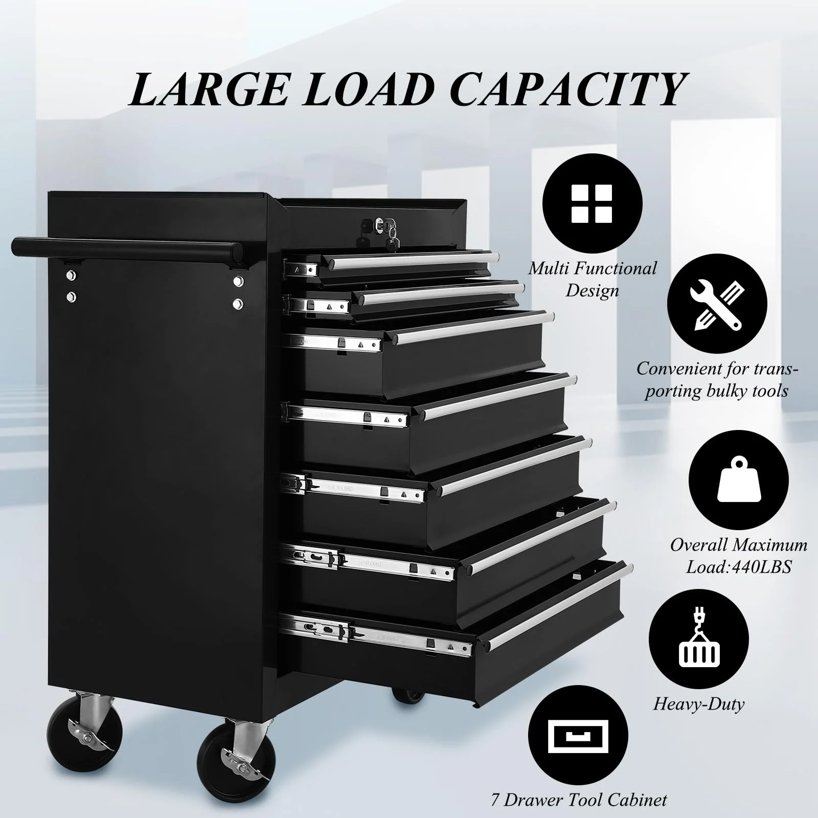 Pinypikaka 7 Drawer Rolling Tool Chest on Wheels, Lockable Tool Box, Removable Storage Case for Garage, Workshop and Craftsmen - Image 2
