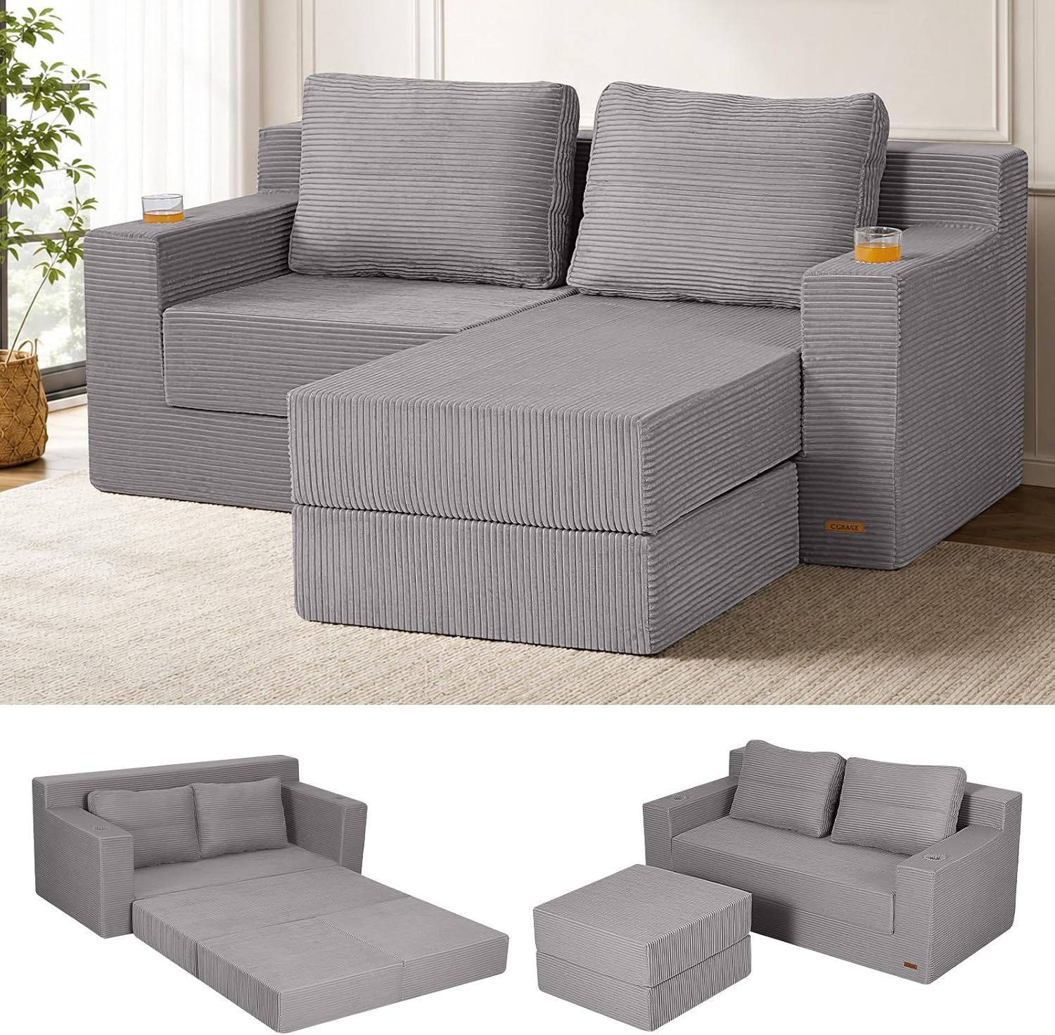 Convertible Futon Sofa Bed, 59" Folding Boneless Loveseat Small Couch - Image 9