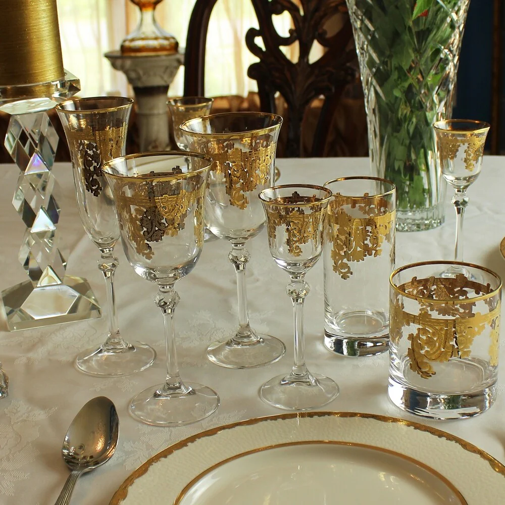 Set of 4 24K Gold Embellished Crystal Highball Tumblers, Made in Italy - Image 4