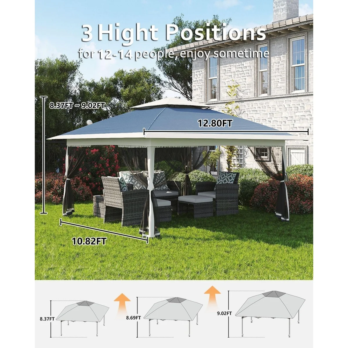 13x13FT with Expansion Bolts, Canopy Tent, Heavy Duty Party Tent & Shelter with Double Roofs, Mosquito Nettings and Privacy Screens Tent for Party, Wedding, Outdoor Dining, Patio, Backyar - Image 38