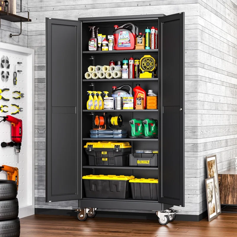 Erosoei 75"H Metal Garage Storage Cabinet with Wheels, Tool Storage Cabinet with 5 Adjustable Shelves - Image 4