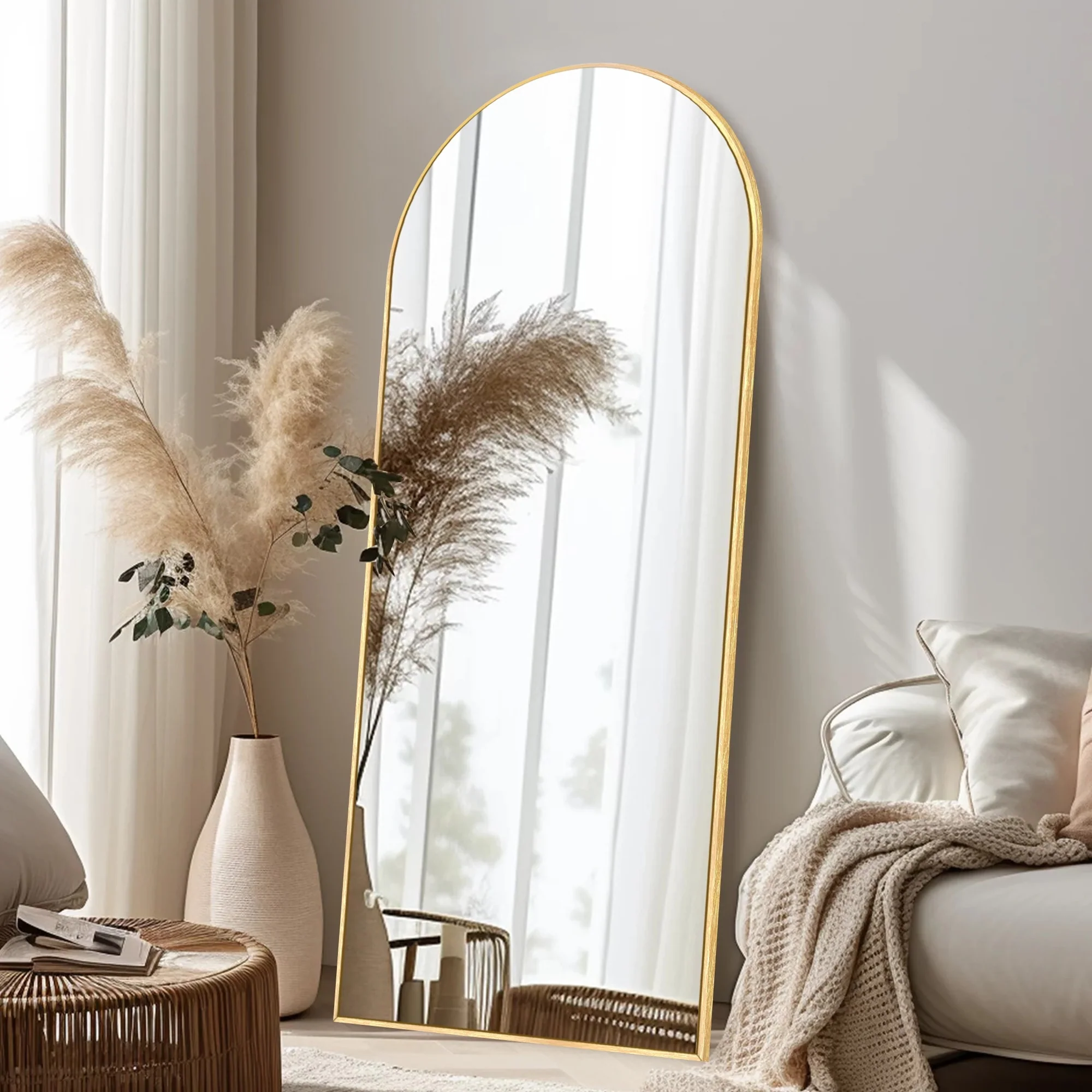 Modern Arched Full Length Floor Mirror, Aluminum Alloy Frame Standing Full Body Mirror - Image 32