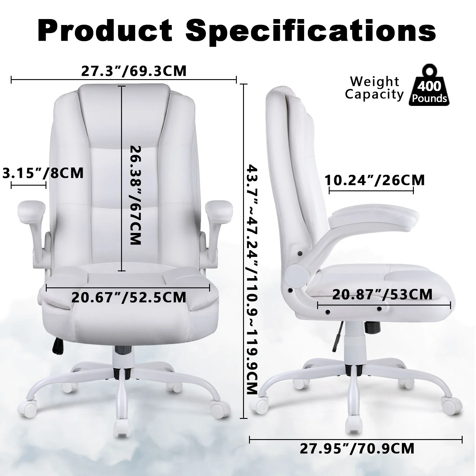 Big and Tall Ergonomic Office Chair, High Back Leather Executive Computer Chair with Padded Flip-Up Arms - Image 16