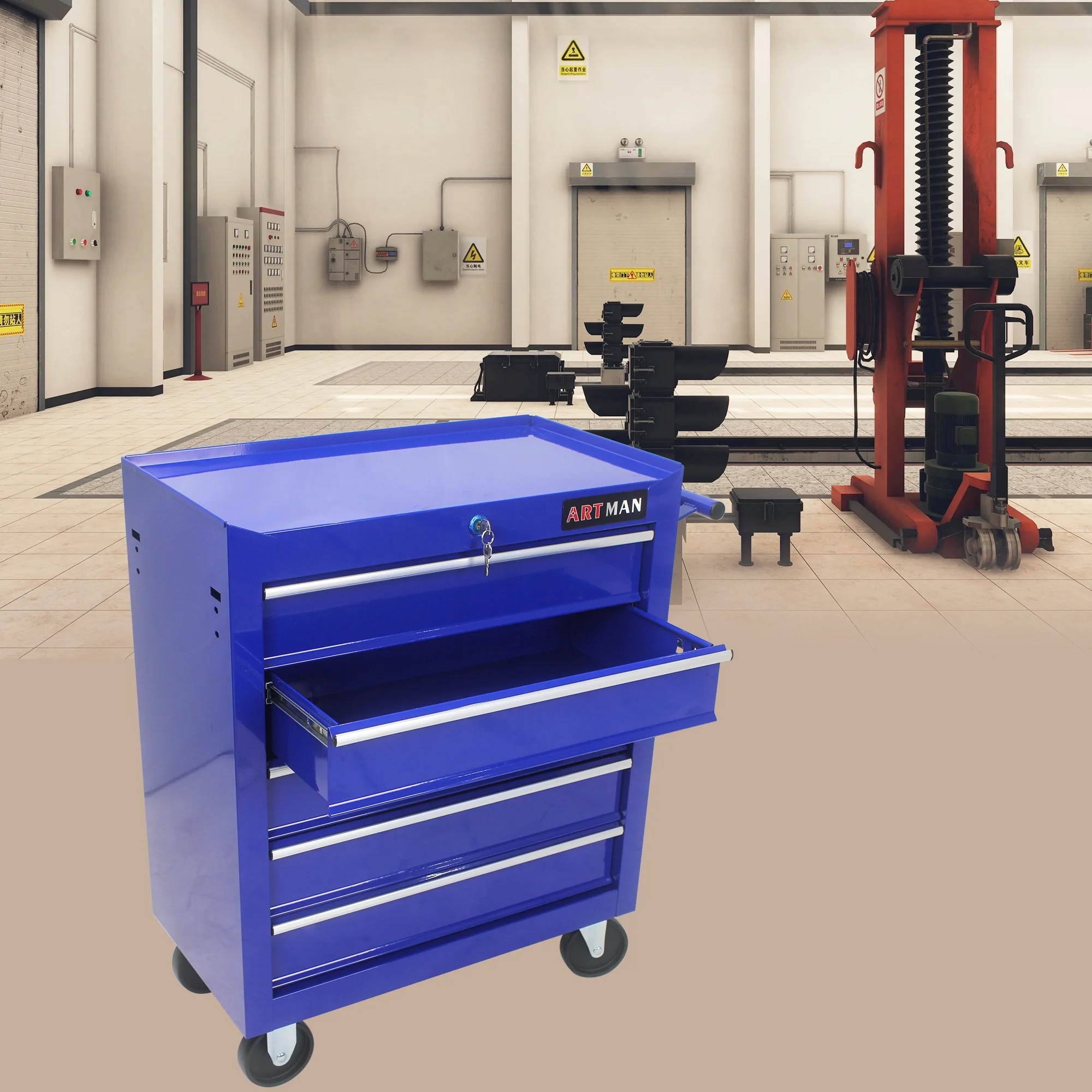 NIGSQJB 5 Large Drawers Tool Cart on Wheels, 29.9"H Rolling Tool Chest Tool Storage Box, Drawers Rolling Tool Trolley Organizer Tool Case for Garage, Warehouse, Workshop and Repair Shop, Blue - Image 12