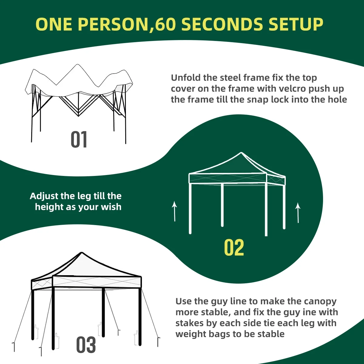 10x10 Pop Up Canopy Tent With Durable Silver Coated Cover And Adjustable Slant Legs, Easy Setup Outdoor Patio Instant Sun Shelter - Blue, Included 1 x Storage Carry Bag, 4 x Guylines, 8 x Stakes - Image 24