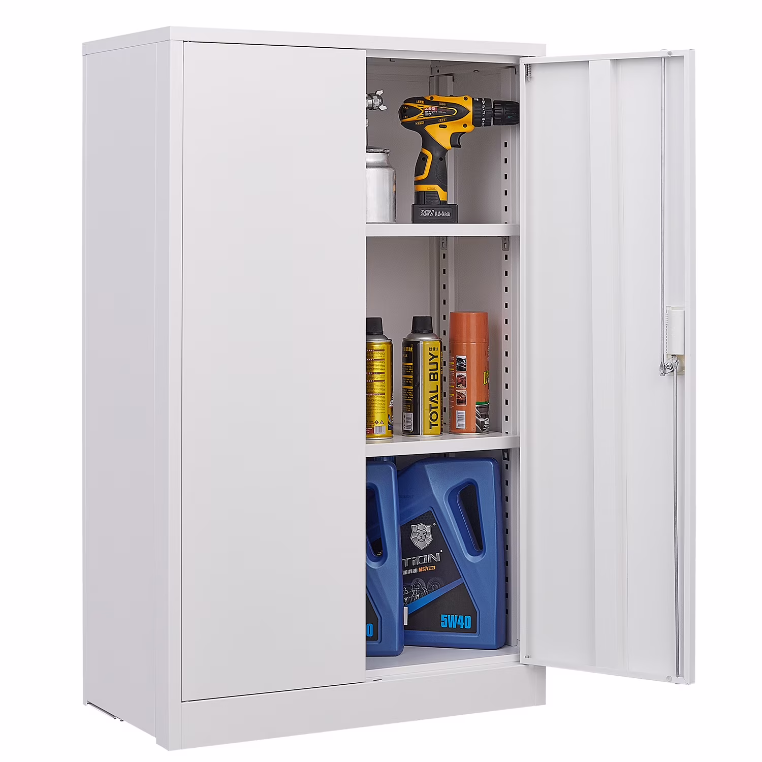 Gewnee Metal Storage Cabinet, 42 inch Folding Garage Cabinets with Adjustable Shelves and Locking Doors,White