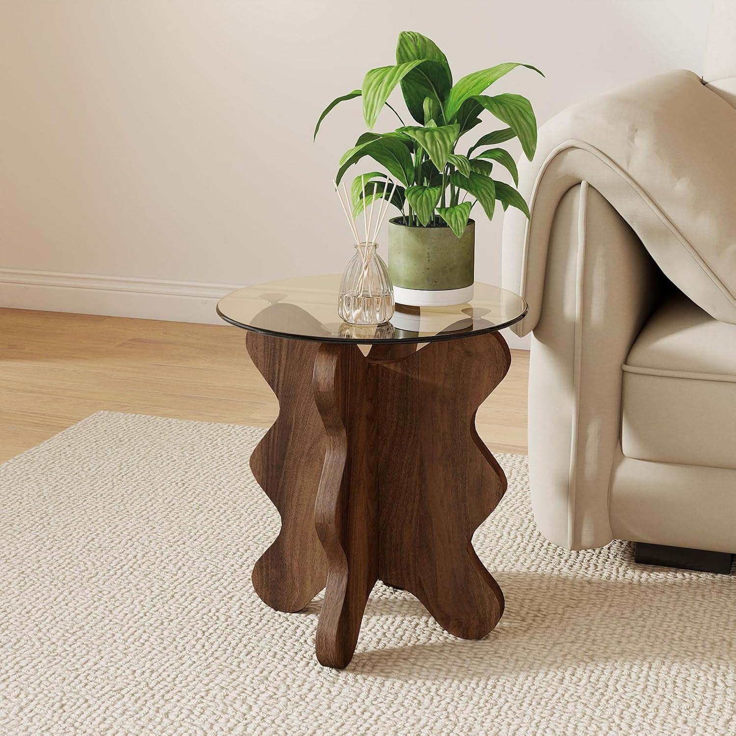 Pumpkin-Shaped Coffee Table with MDF Frame & Amber Tempered Glass Top - Image 5