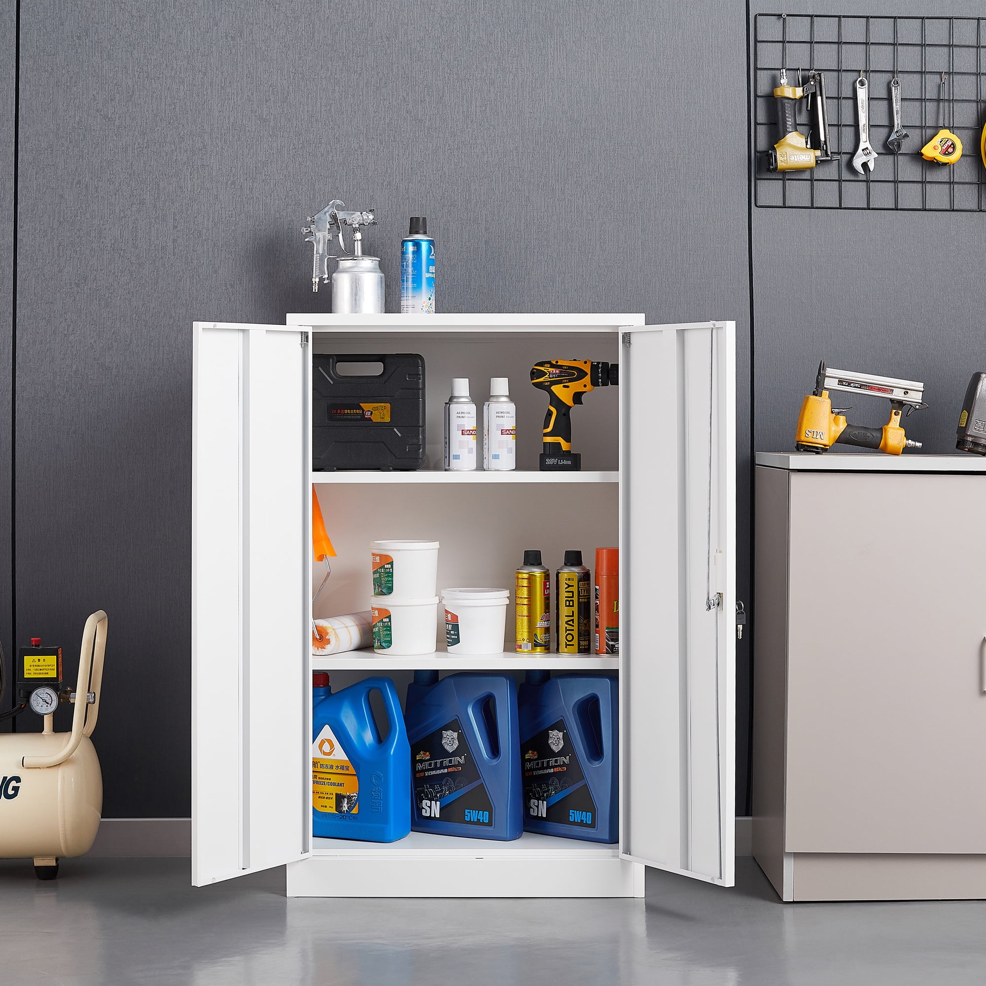 Gewnee Metal Storage Cabinet, 42 inch Folding Garage Cabinets with Adjustable Shelves and Locking Doors,White - Image 2