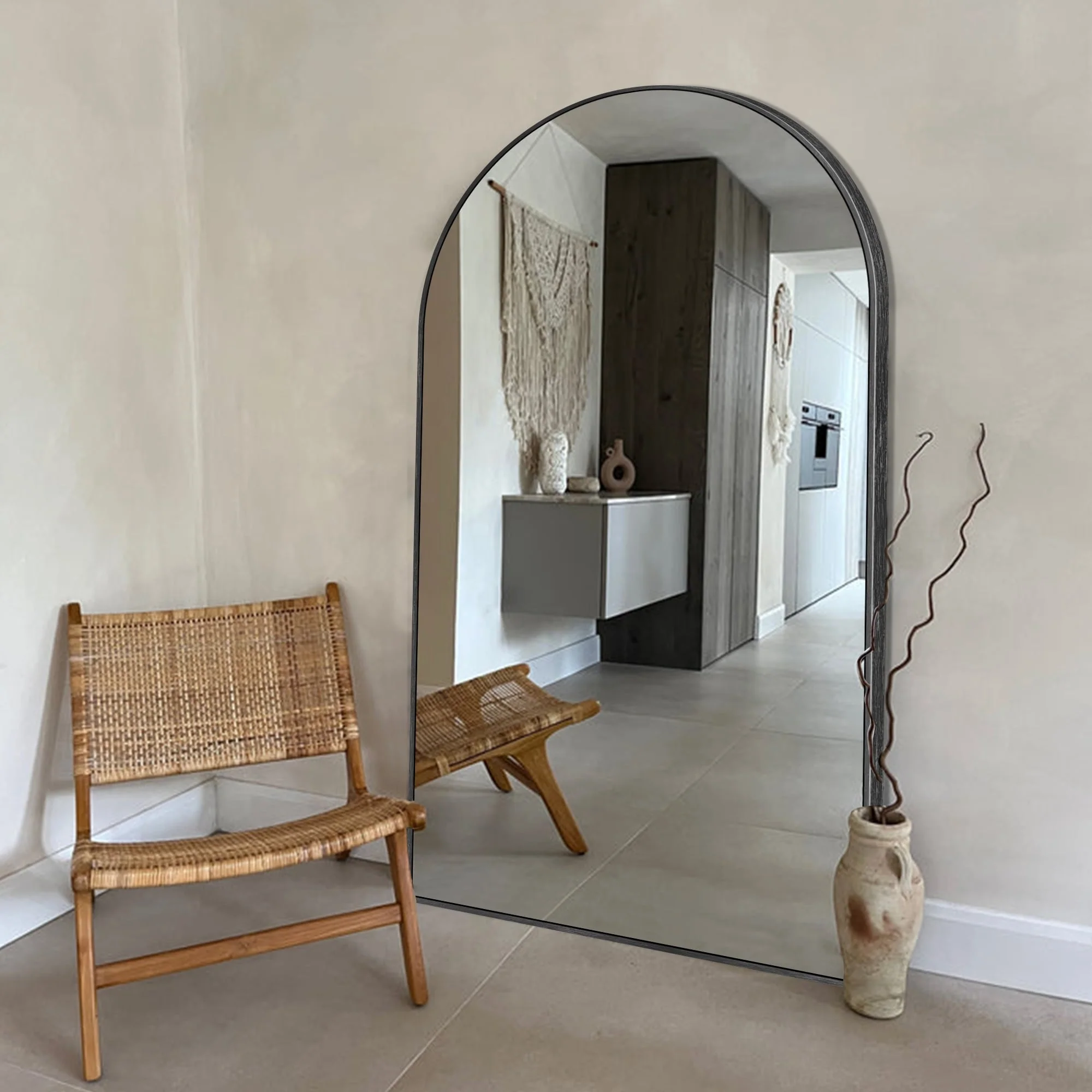 Modern Arched Full Length Floor Mirror, Aluminum Alloy Frame Standing Full Body Mirror - Image 55