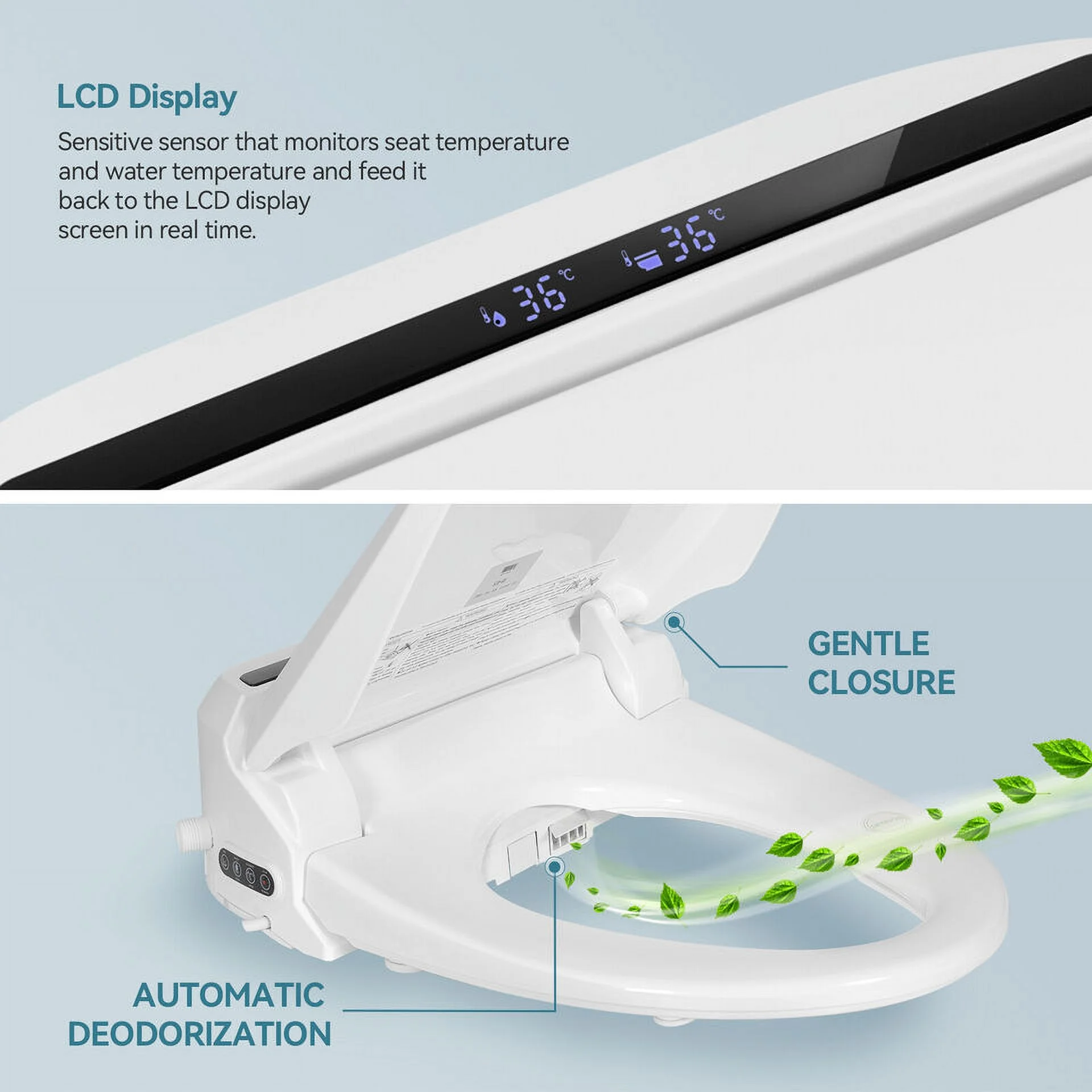 PULUOMIS Elongated Electronic Bidet Toilet Seat White with Heated Seat and Self-Cleaning Nozzle - Image 10