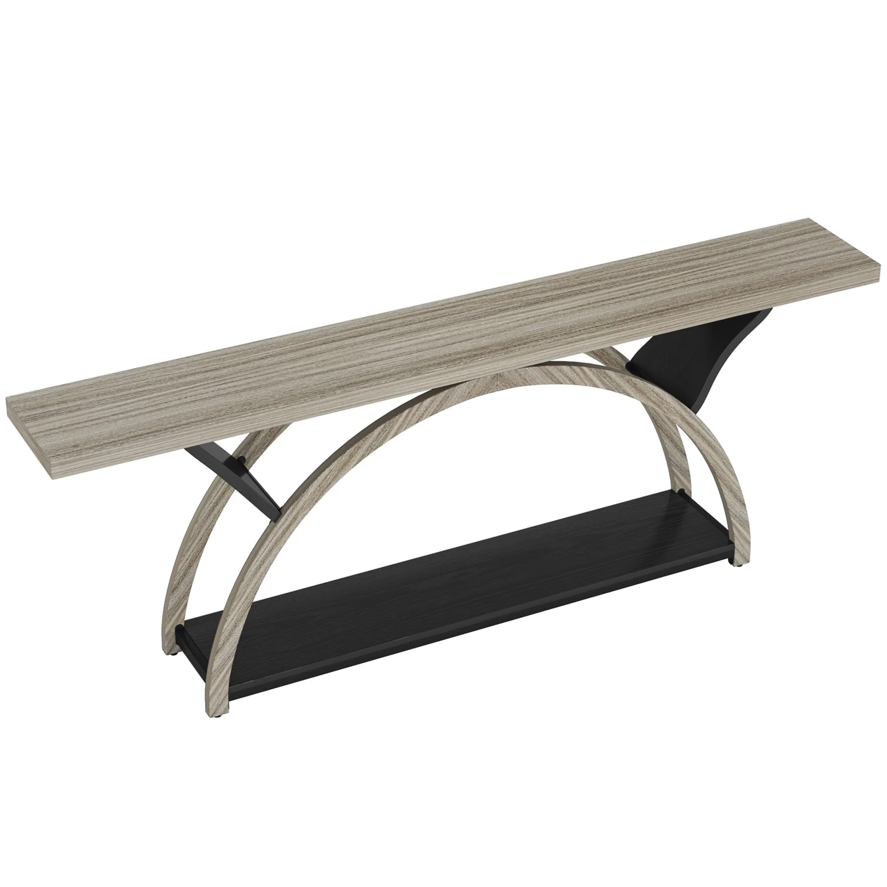 Gray 2-Tier Slim Console Sofa Table, Semi-Circular Metal Frame for Hallway - Image 16