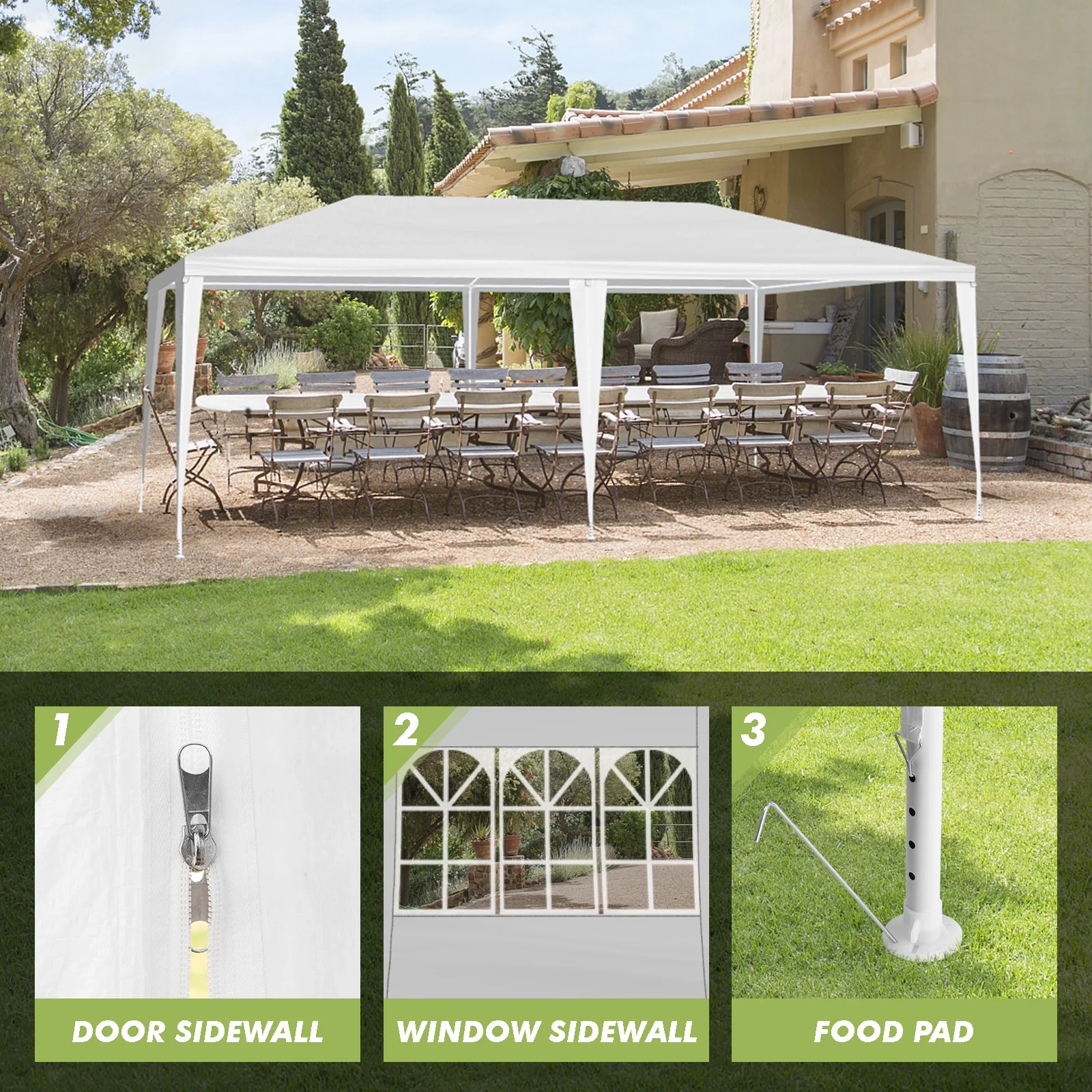 Large Outdoor White Awning, 10'x20' Outdoor Party Tent Wedding Tent With 6 Removable Sidewalls, Canopy Patio Wedding Gazebo, White, Easy To Install And Carry, Suitable For Camping, Hiking - Image 4