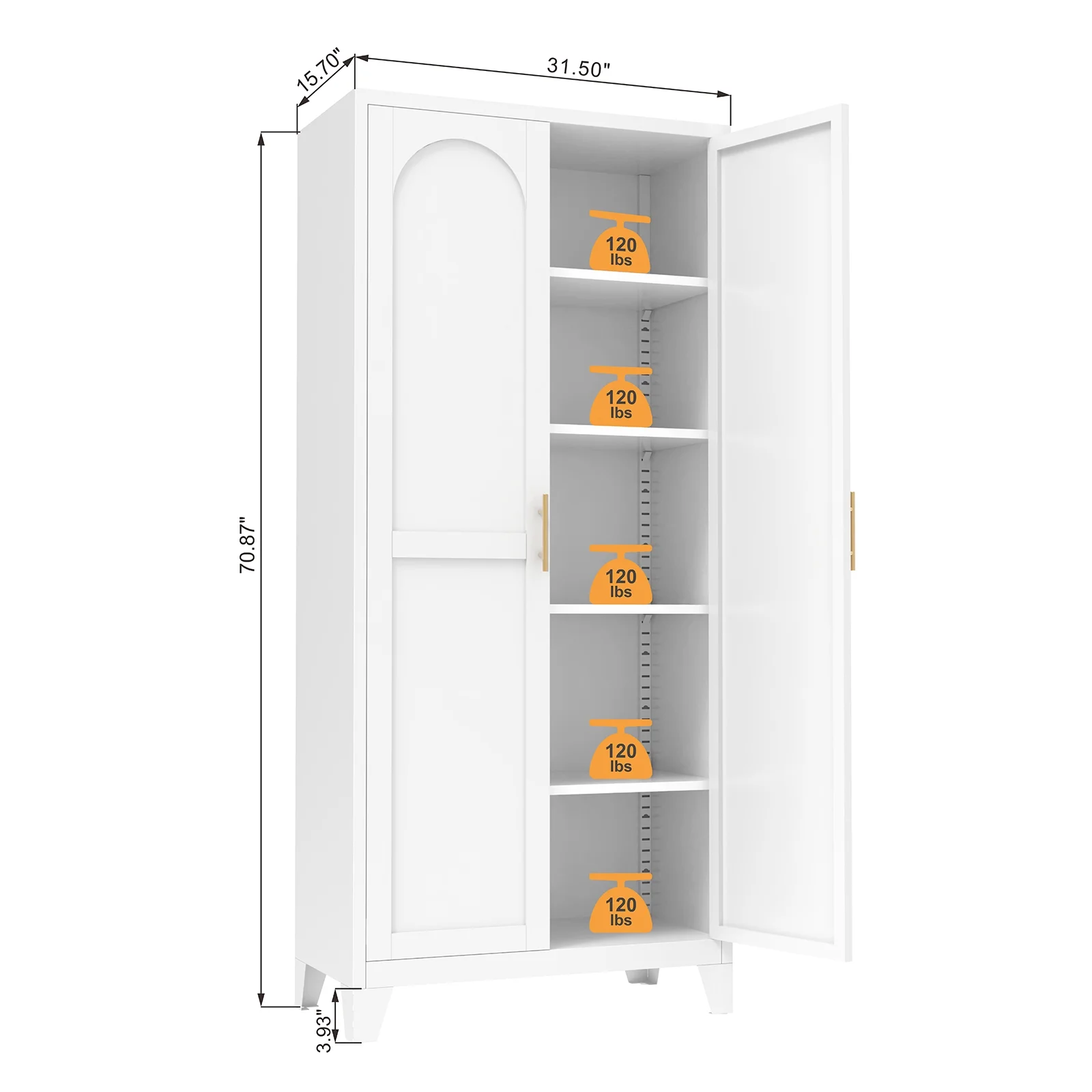 Homy Casa Garage Storage Cabinet with 2 Doors, Adjustable Shelves, Heavy Duty Organizer, White - Image 6