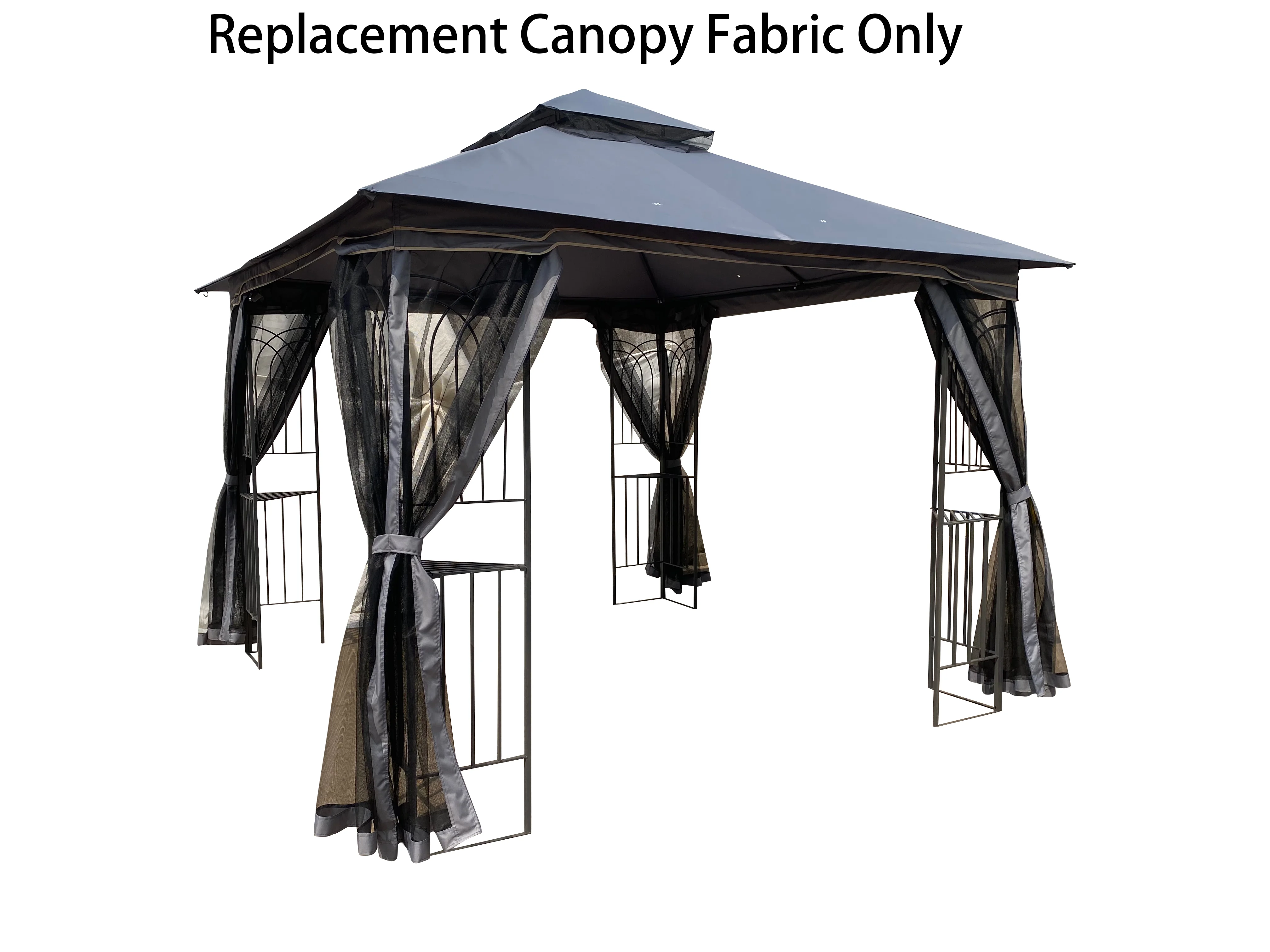 10x10 Ft Patio Double Roof Gazebo Replacement Canopy Top Fabric, Gray - Image 3