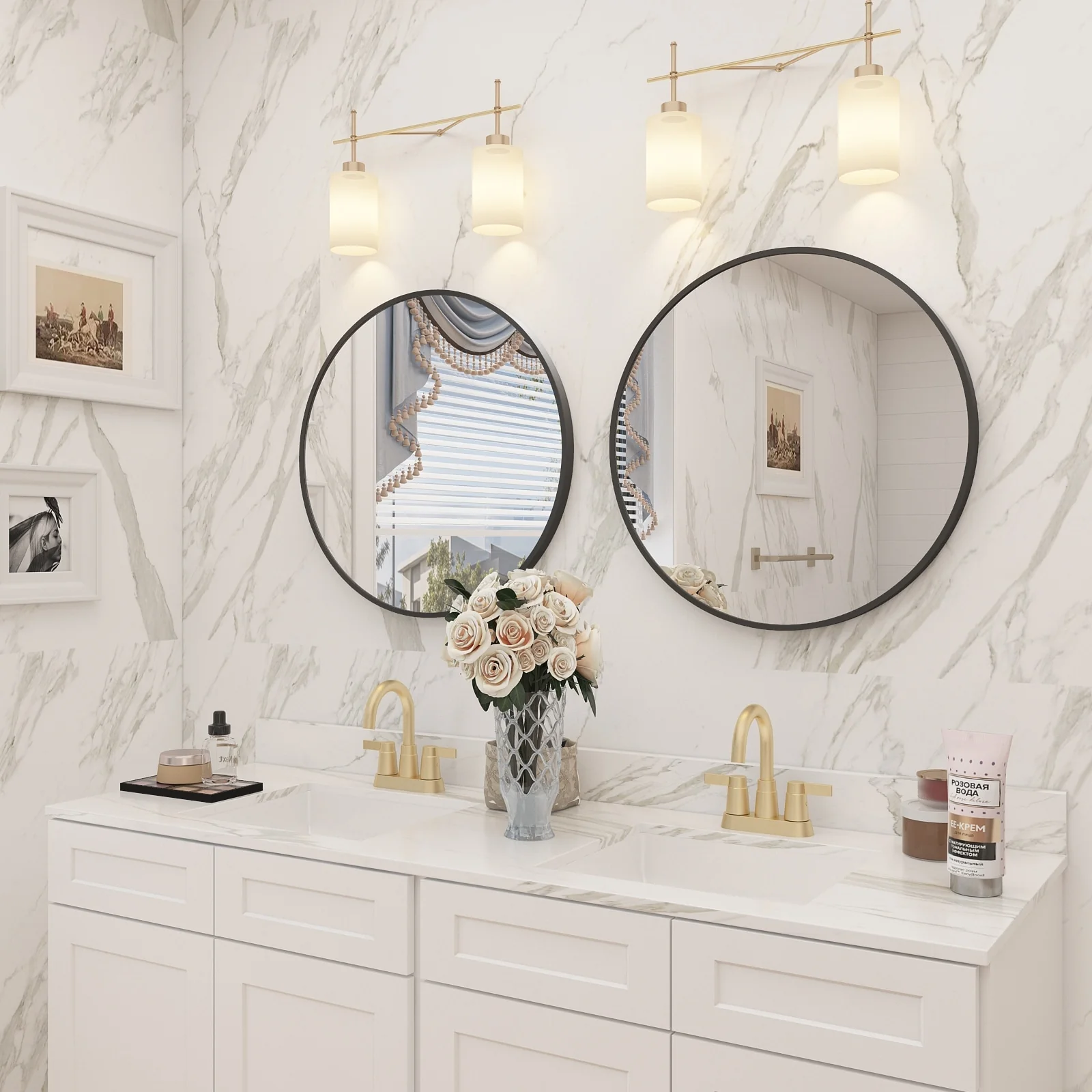 Round Metal Black Frame Bathroom Vanity Mirror, Wall Mounted Decorative Mirror - Image 47