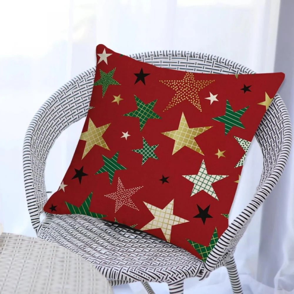 Christmas Pillow Covers 18x18 Set of 4, Red Pillow Covers Winter Rustic Linen Christmas Throw Pillows, Outdoor Decorative Farmhouse Holiday Pillow Cases for Home Sofa Couch Christmas Decorations - Image 3