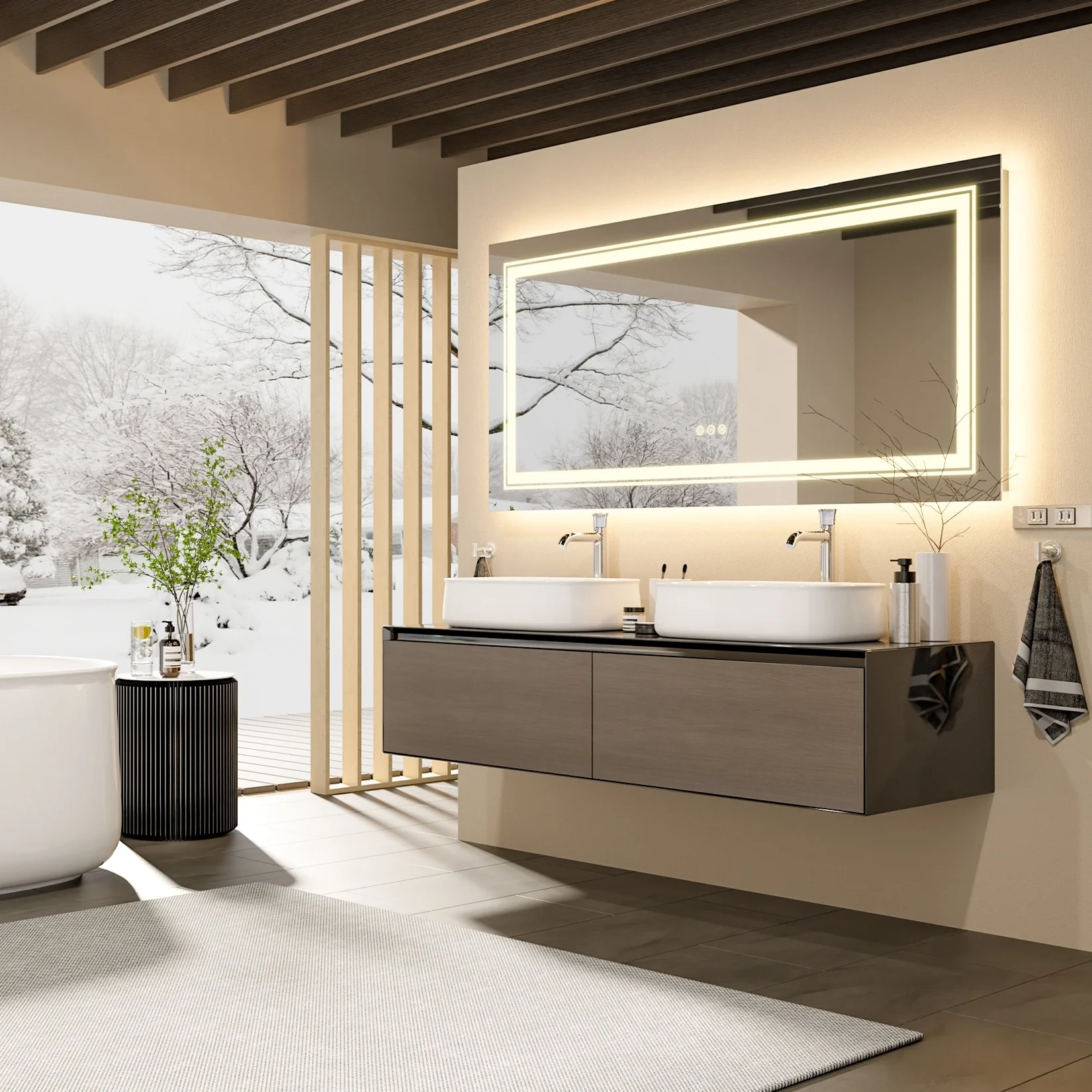 Extra Large LED Lighted Bathroom Mirror, Anti-Fog Wall Mounted Vanity Mirror with 3 Colors - Image 24