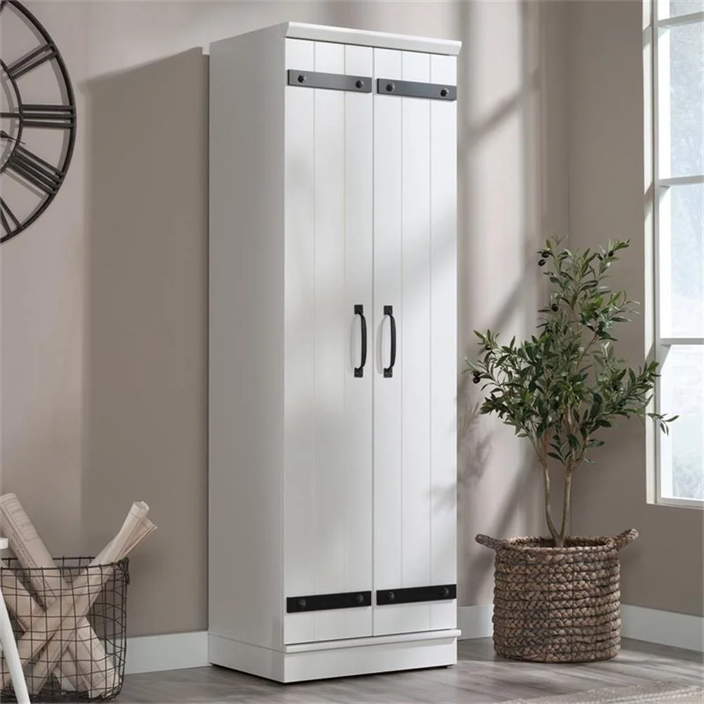 Pemberly Row Farmhouse Engineered Wood 2-Door Narrow Storage Cabinet in Salt Oak - Image 15