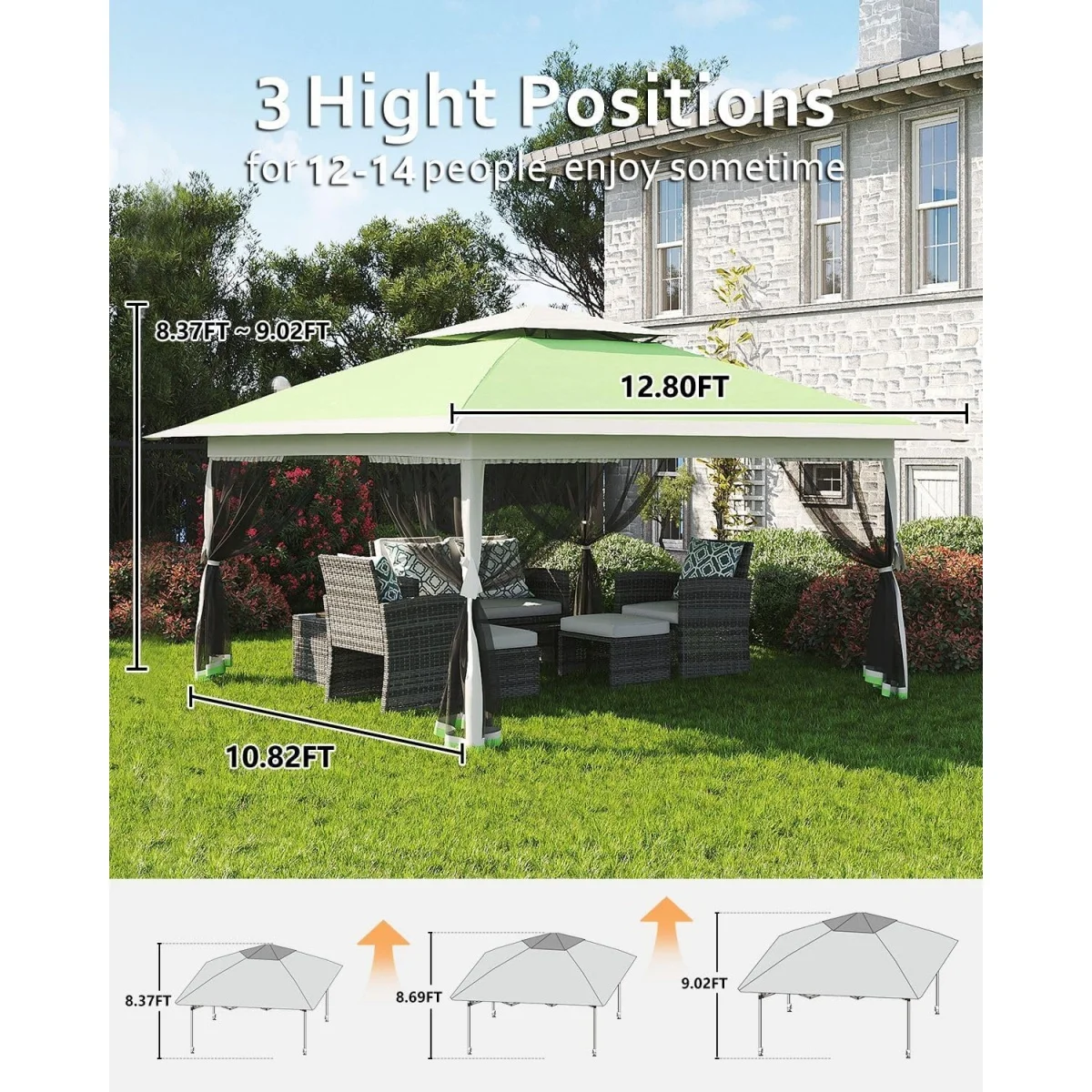 13x13FT with Expansion Bolts, Canopy Tent, Heavy Duty Party Tent & Shelter with Double Roofs, Mosquito Nettings and Privacy Screens Tent for Party, Wedding, Outdoor Dining, Patio, Backyar - Image 4