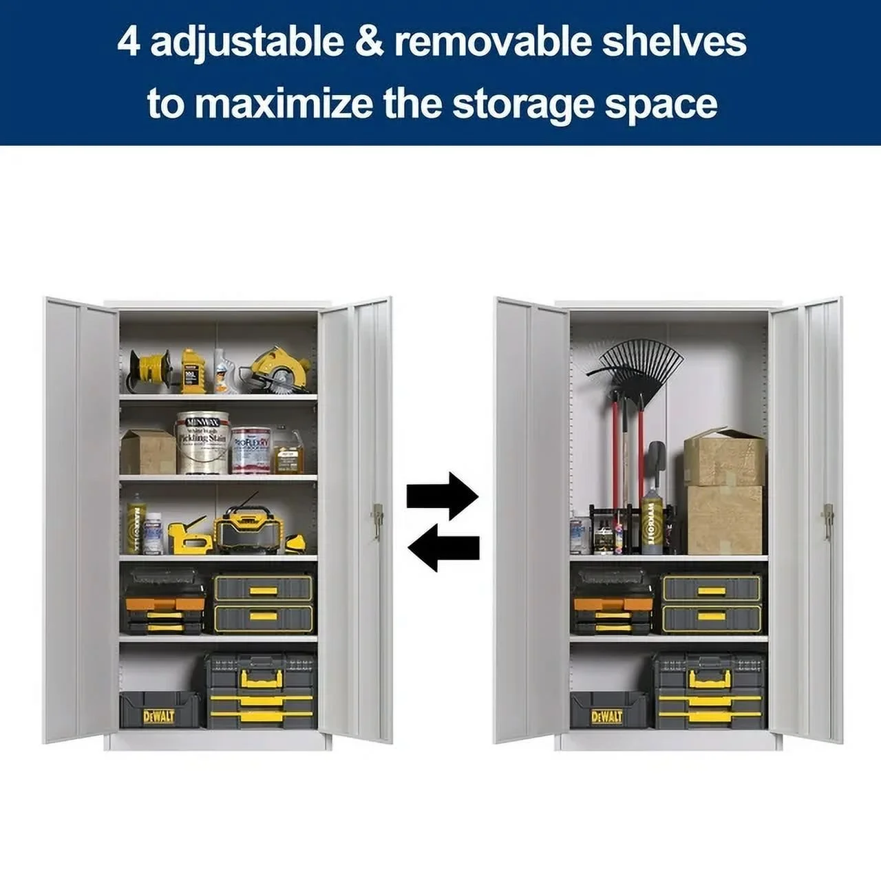 GAEANET 2 Door Metal Storage Cabinet with 5 Adjustable Shelves &Pegboard, 71" H-32" W-16" D Locking Steel Garage Cabinet, for Garage,Office,Home,Gym,School, File Cabinet,Assembly Required, Black - Image 76