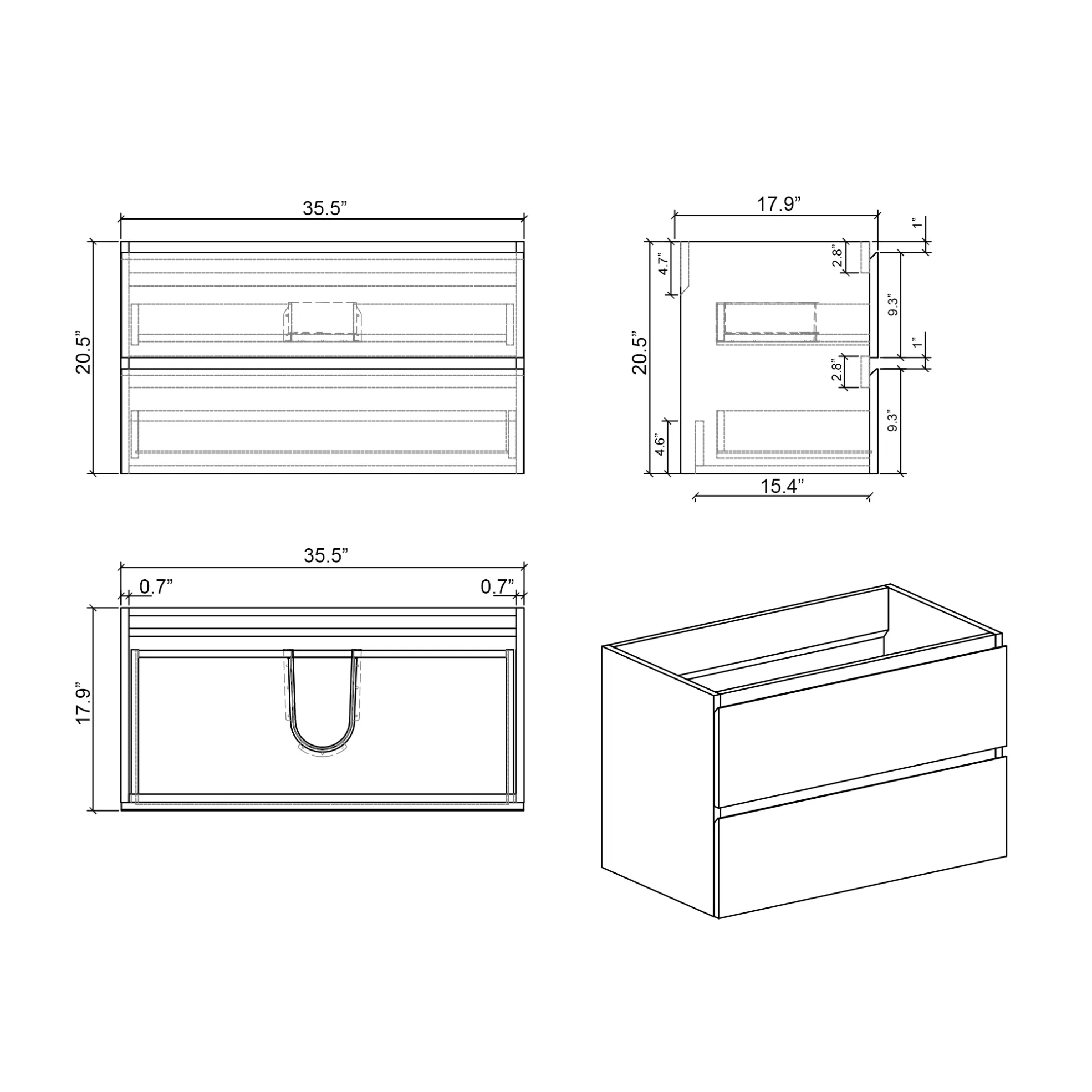 Wall Mount Bathroom Cabinet Without Basin, Gray Two-Drawer Storage Unit with Pre-Assembled Design for Space-Saving Modern Bathrooms - Image 24