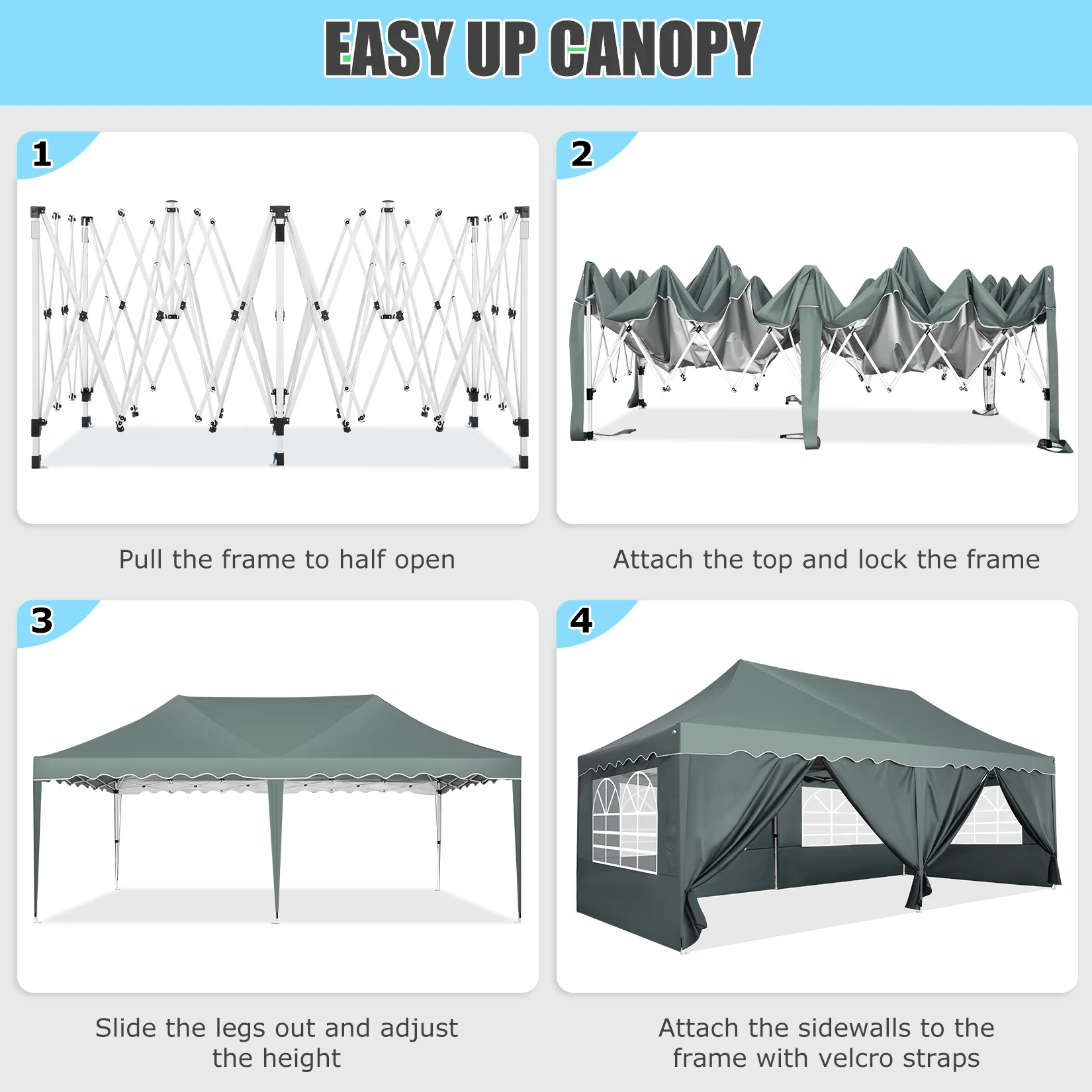 HOTEEL Canopy 10'x20' Pop Up Canopy Tent Heavy Duty Waterproof Adjustable Commercial Instant Canopy Outdoor Party Canopy Parties,Wedding,Outside Patio,Event,Backyard,White - Image 26