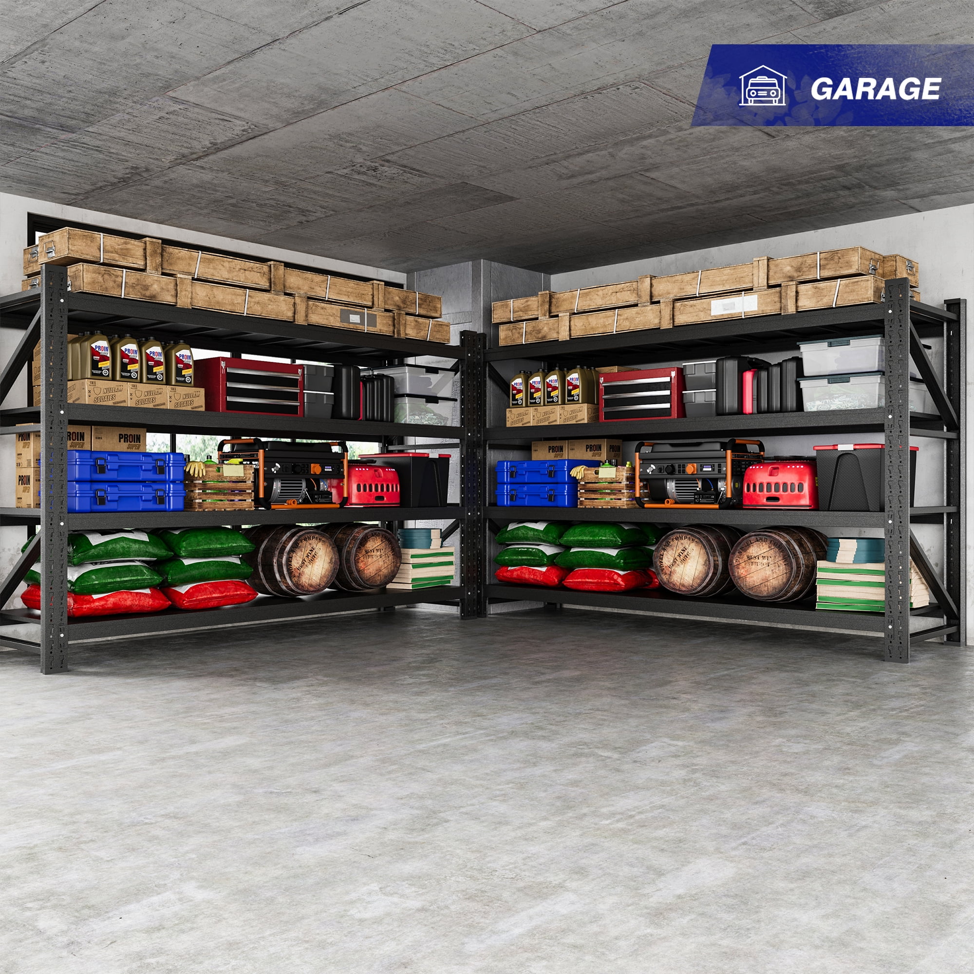 AUHUP 4-Tier Garage Storage Shelves 2400LBS Heavy Duty Metal Shelving 48" W Shelving Unit for Warehouse,Basement Industrial,Home Utility Rack Shelf, Black - Image 34