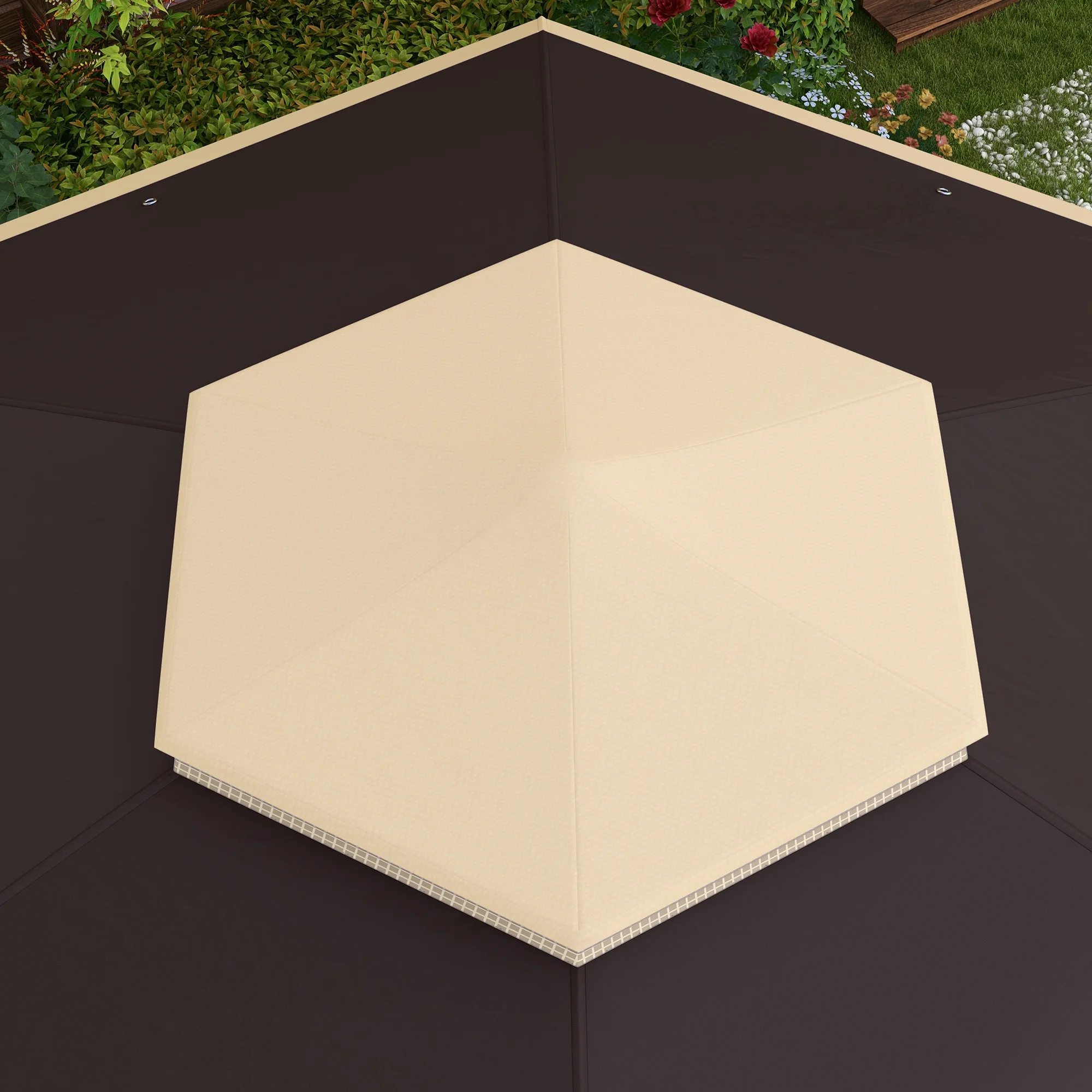 Outsunny 13' x 13' Pop Up Gazebo Hexagonal Canopy with 6 Zippered Mesh Netting, 2-Tier Roof Event Tent with Steel Frame for Patio Backyard, Gray - Image 18