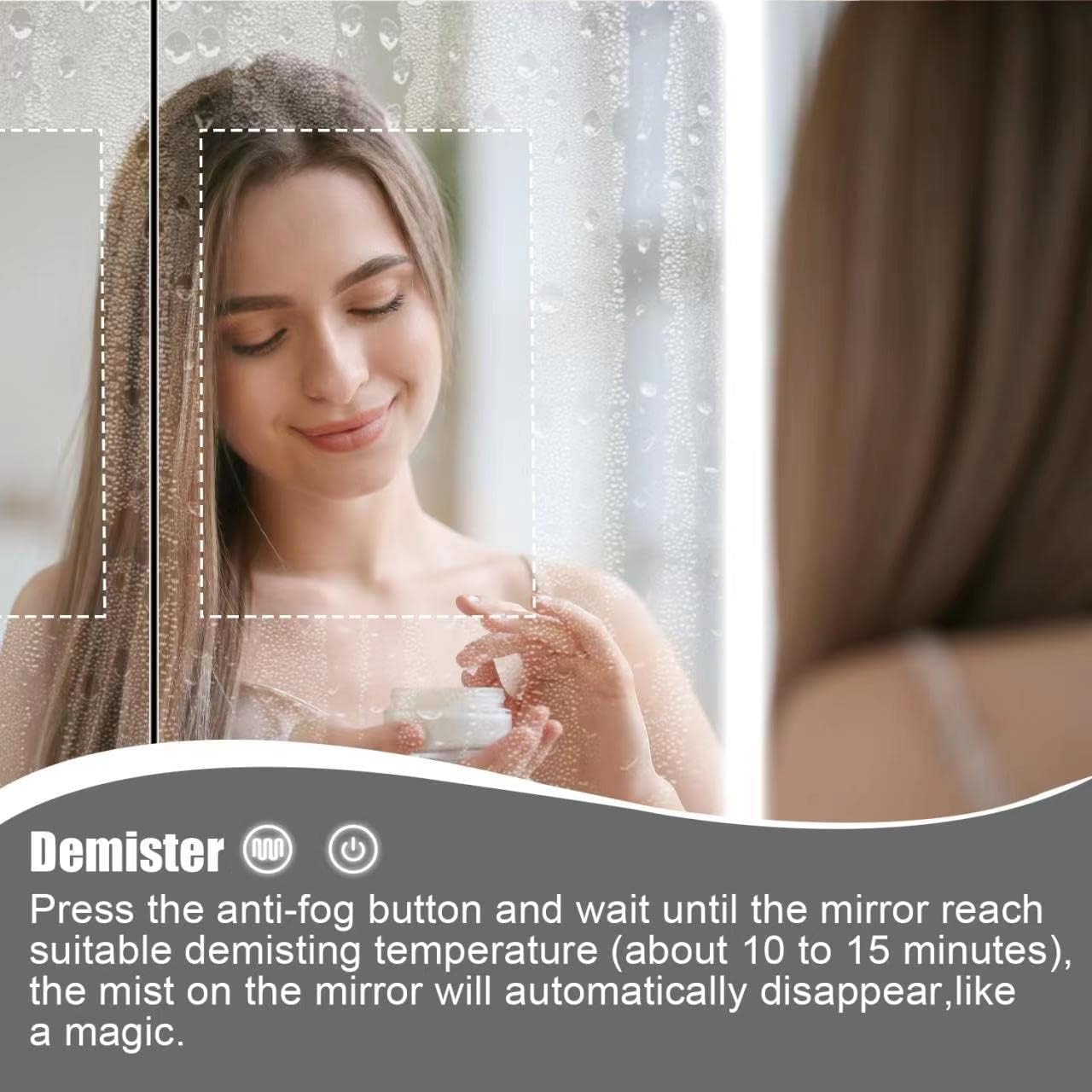 24 Inch x 28 Inch Illuminated LED Mirror Cabinet for Bathroom, Stainless Steel Wall Mounted Medicine Cabinet with Double Touch Switches for Color Change, Dimmer & Anti-Fog Function - Image 4