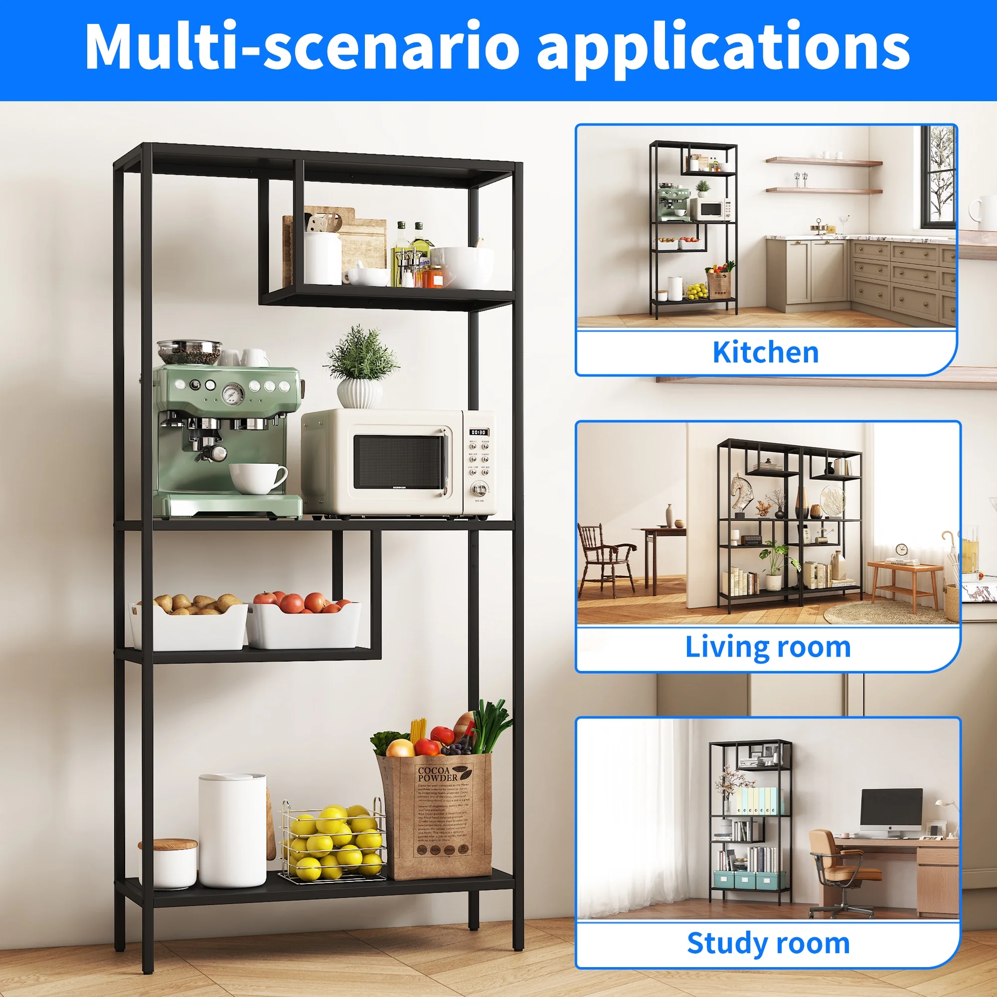 Modern Storage Shelf with 4 Compartments & Metal Legs, Freestanding Organizer,Book Shelves Display Shelves for Living Room, Bedroom, Home Office - Image 4