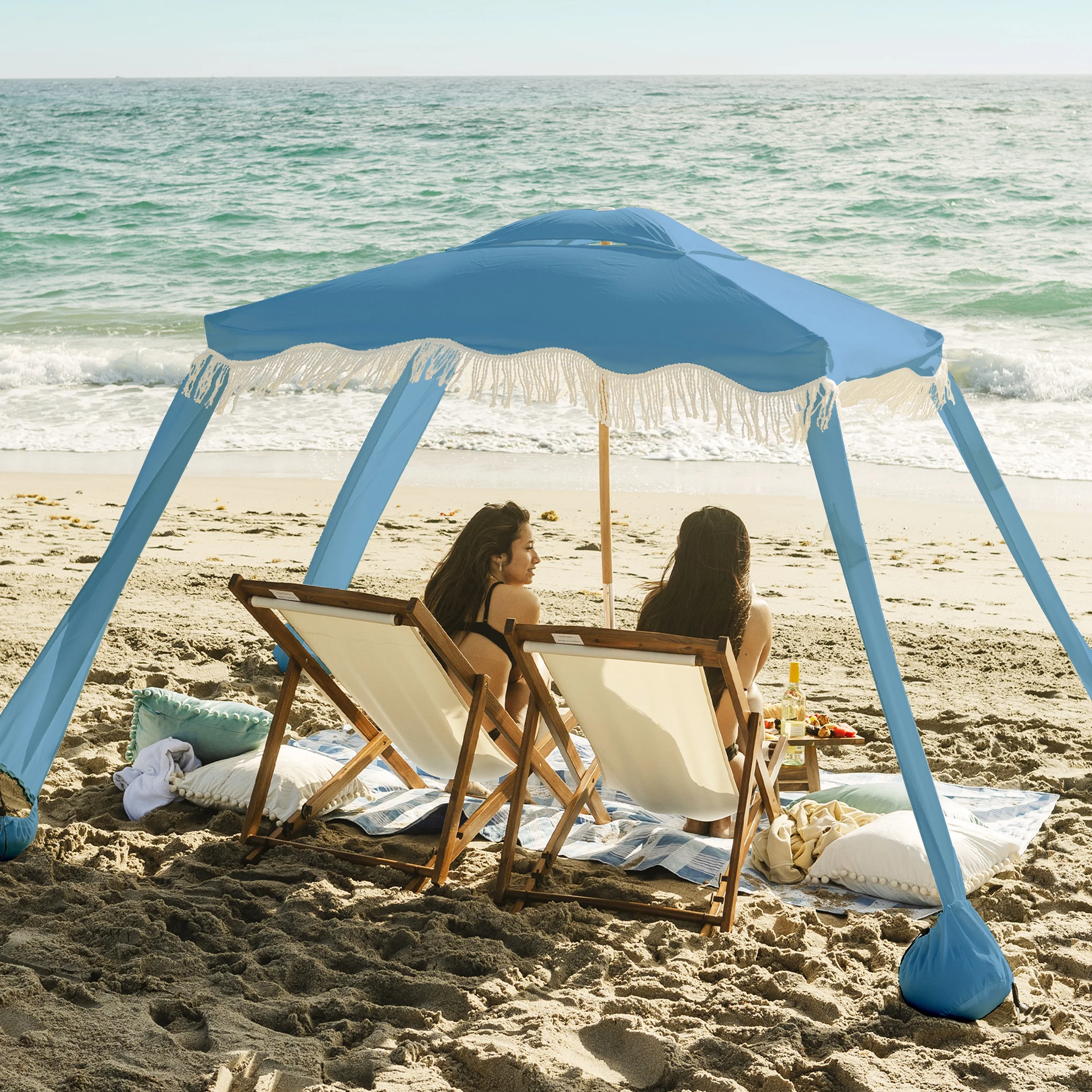 AMMSUN 6'-6' Boho Beach Cabana Tent Canopy with Tassels Fringe UPF50+ Outdoor for Beach Patio,White - Image 12