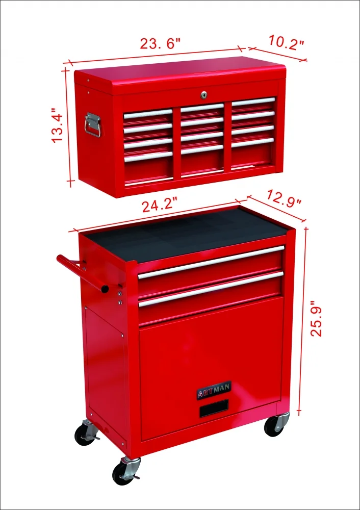 8-Drawer Rolling Tool Chest with Wheels, Removable Tool Box with Locking System, Tool Box Organizer with Hooks, Large Capacity Garage Storage Cabinet for Warehouse, Garage, Repair Shop, Orange - Image 18
