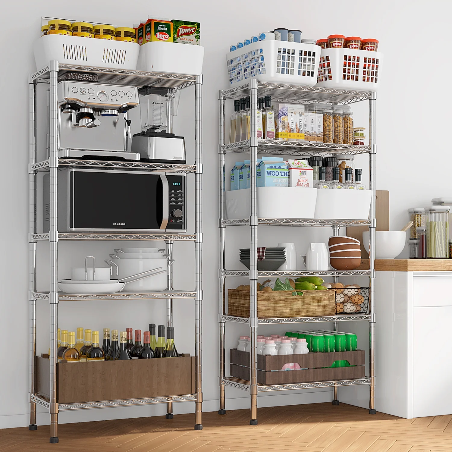 Zimtown Heavy Duty Storage Shelves, 63"W Wire Shelving Unit, Adjustable 4 Tier Metal Shelves Organizer Silver for Pantry Kitchen Basement, 1500 lbs Capacity - Image 4