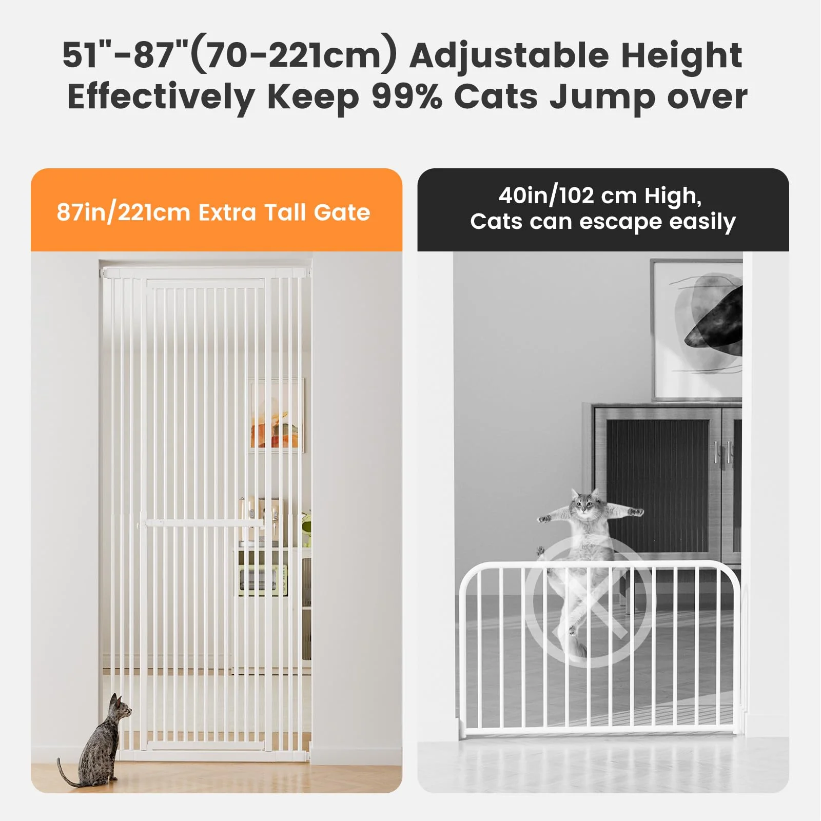 Extra Tall Cat Gate 51"-87", Wide Adjustable Pet Safety Gate for Doorways and Home - Image 4