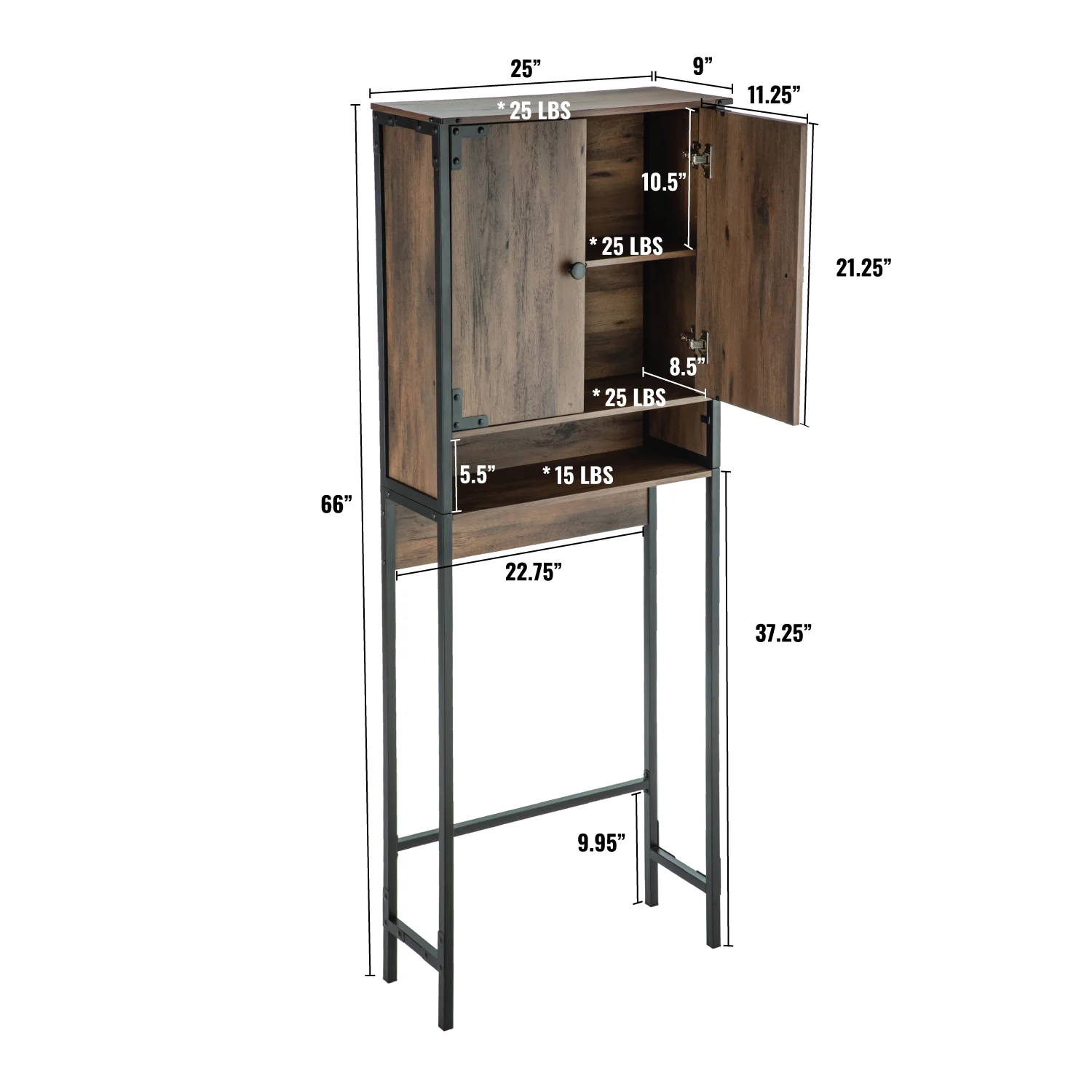 Landia Home over the Toilet Storage Cabinet, 3 Shelves, Brown Wood Finish - Image 14