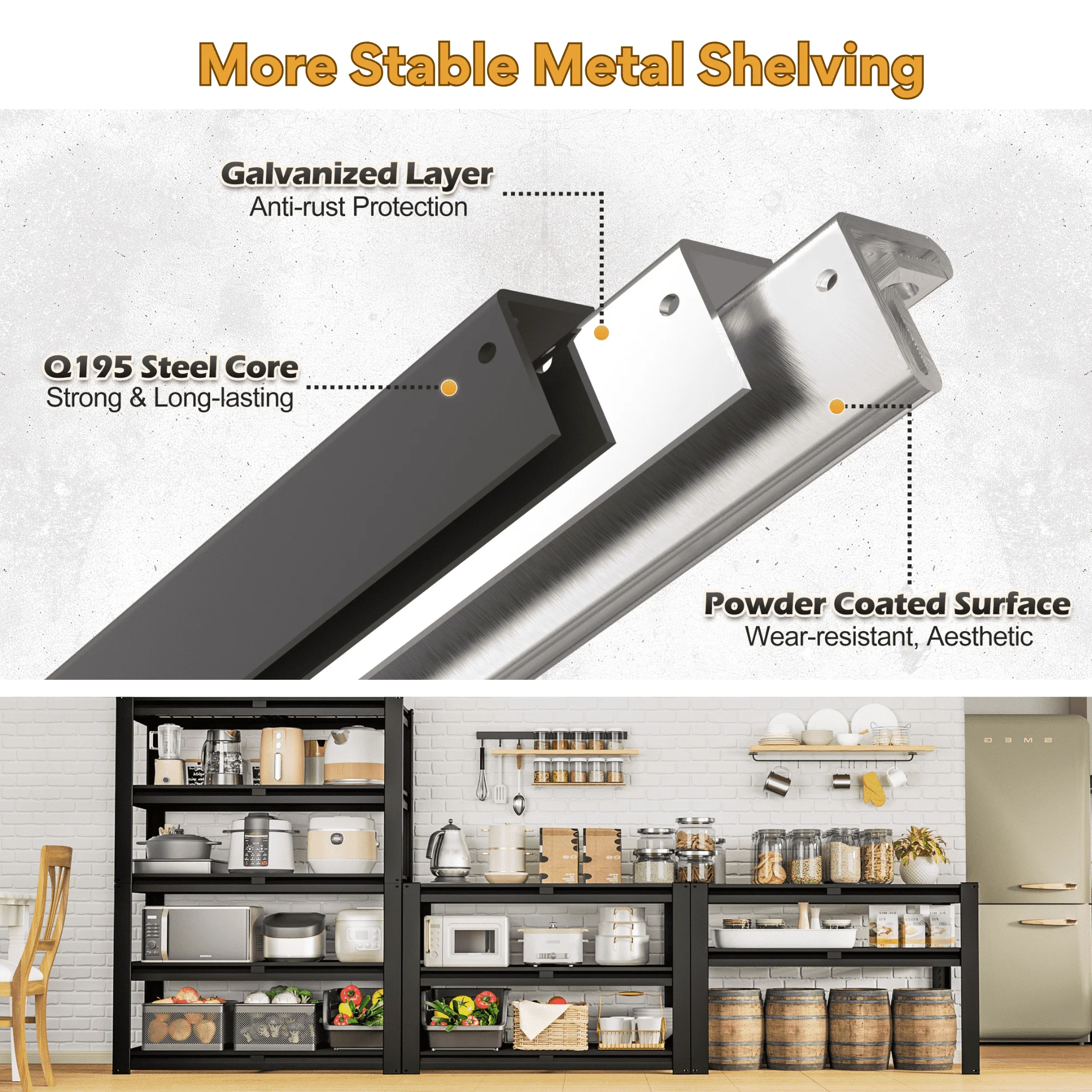 TrumanPick 2200LBS Metal Storage Shelves 40"W x 20"D x 59"H Garage Shelving Units Adjustable Storage Rack Heavy Duty Industrial Shelving - Image 5