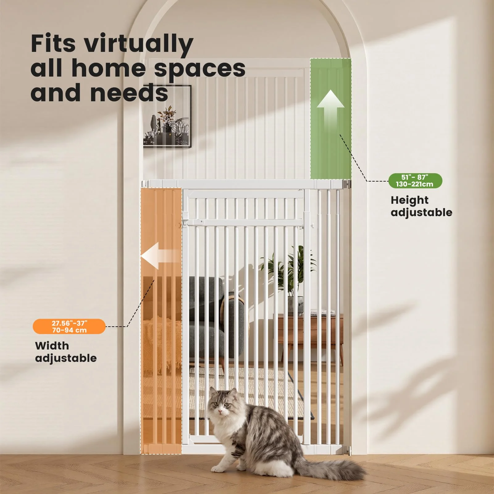 Extra Tall Cat Gate 51"-87", Wide Adjustable Pet Safety Gate for Doorways and Home - Image 2