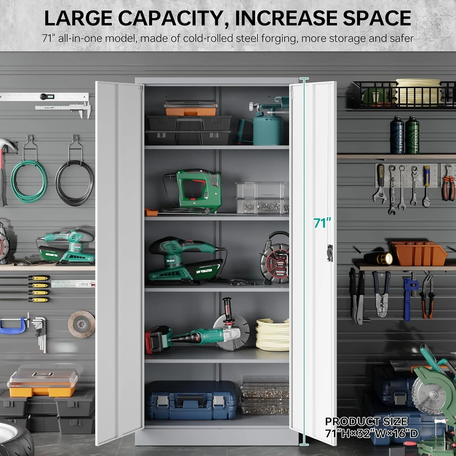 HLL 36 inch Metal Storage Cabinet with Doors and Shelves,Small Black Locking Garage Cabinet,Lockable Short Steel Cabinets for Home,Office,Shop,Garage - Image 16
