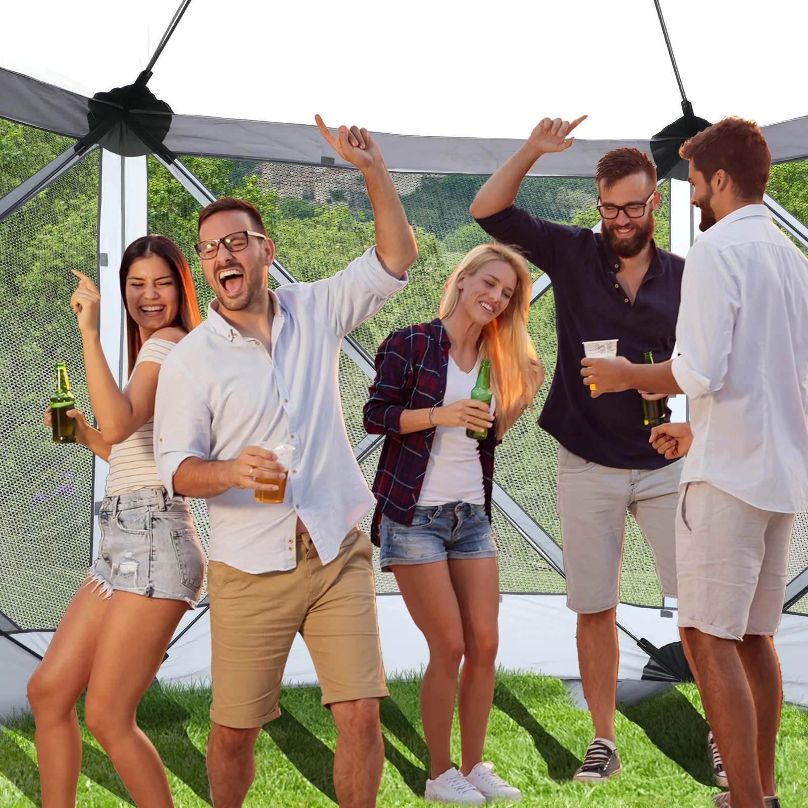 12FT x 12FT Heavy Duty Canopy Tent w/Mosquito Netting, Pop up Canopy with Mesh Sidewalls, Patio Tent with Carry Bag, Easy up Screen Canopy for Parties Camping, Gray - Image 9