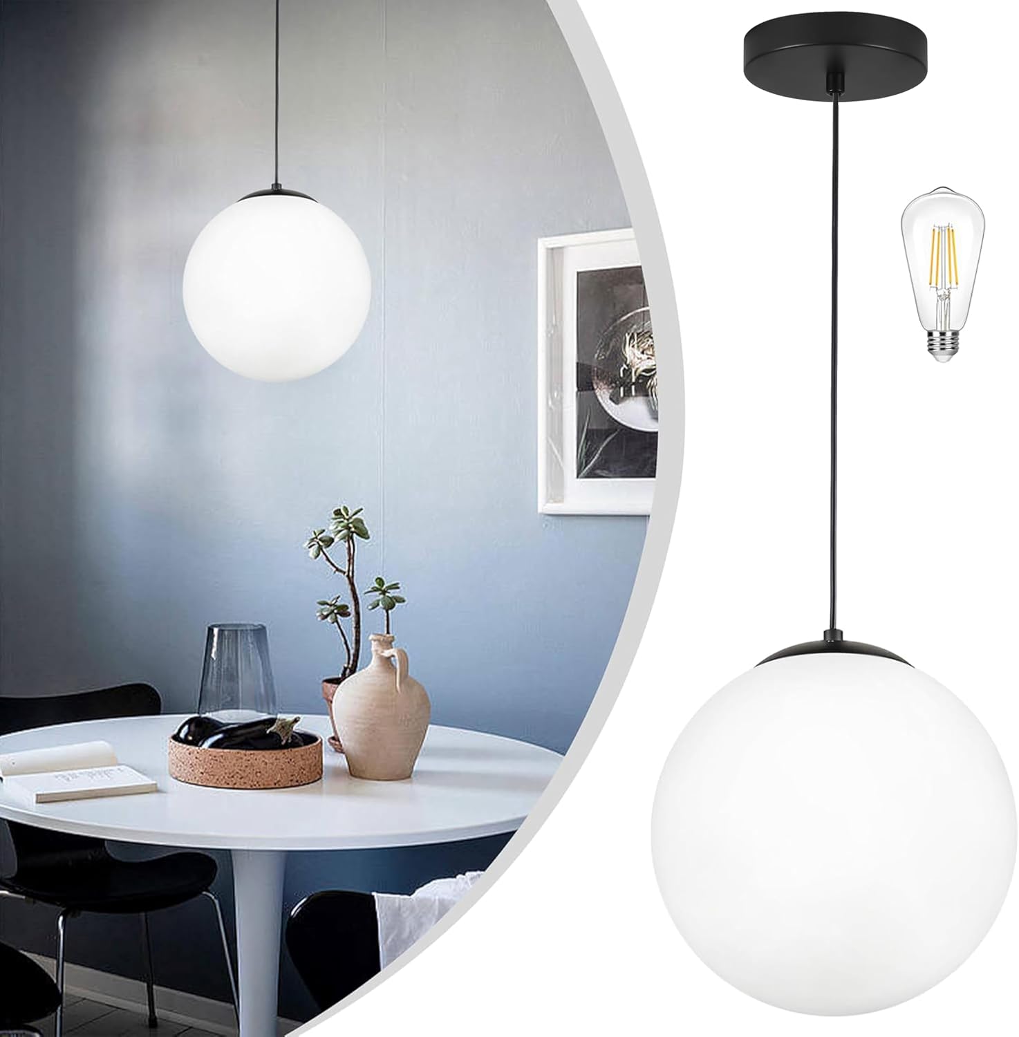 14" Gold Globe Pendant Light, Mid Century Pendant Light, Clear Glass Pendant Lights, Kitchen Island Adjustable Hanging Light Fixture for Dining Room, Bedroom, Kitchen Island - Image 10
